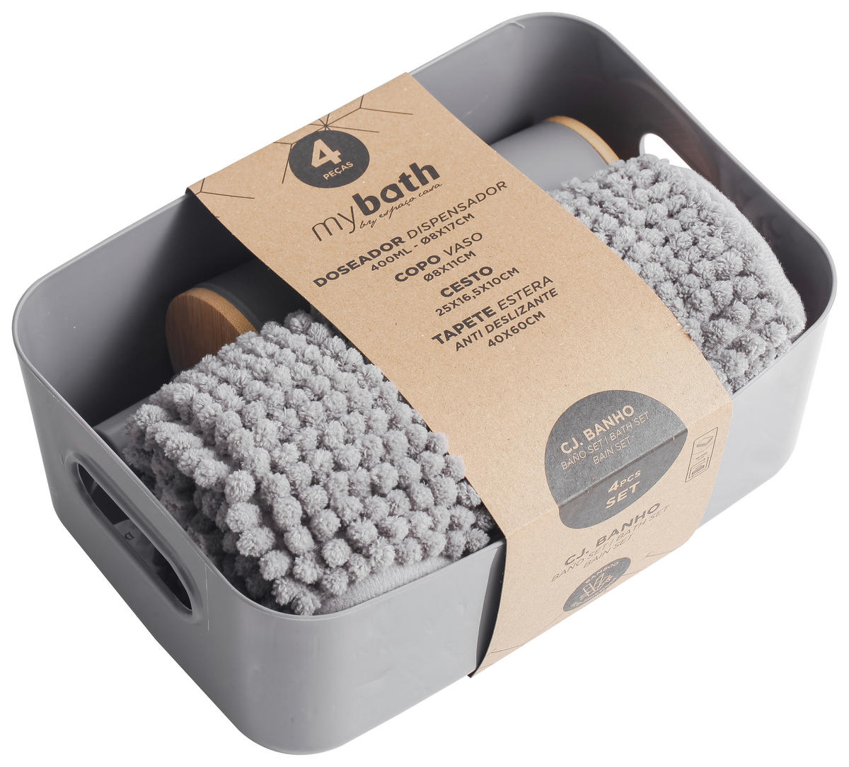 Bad-Set grau natur Kunststoff Bambus Badset_4tlg. grau - natur/grau - Sensation