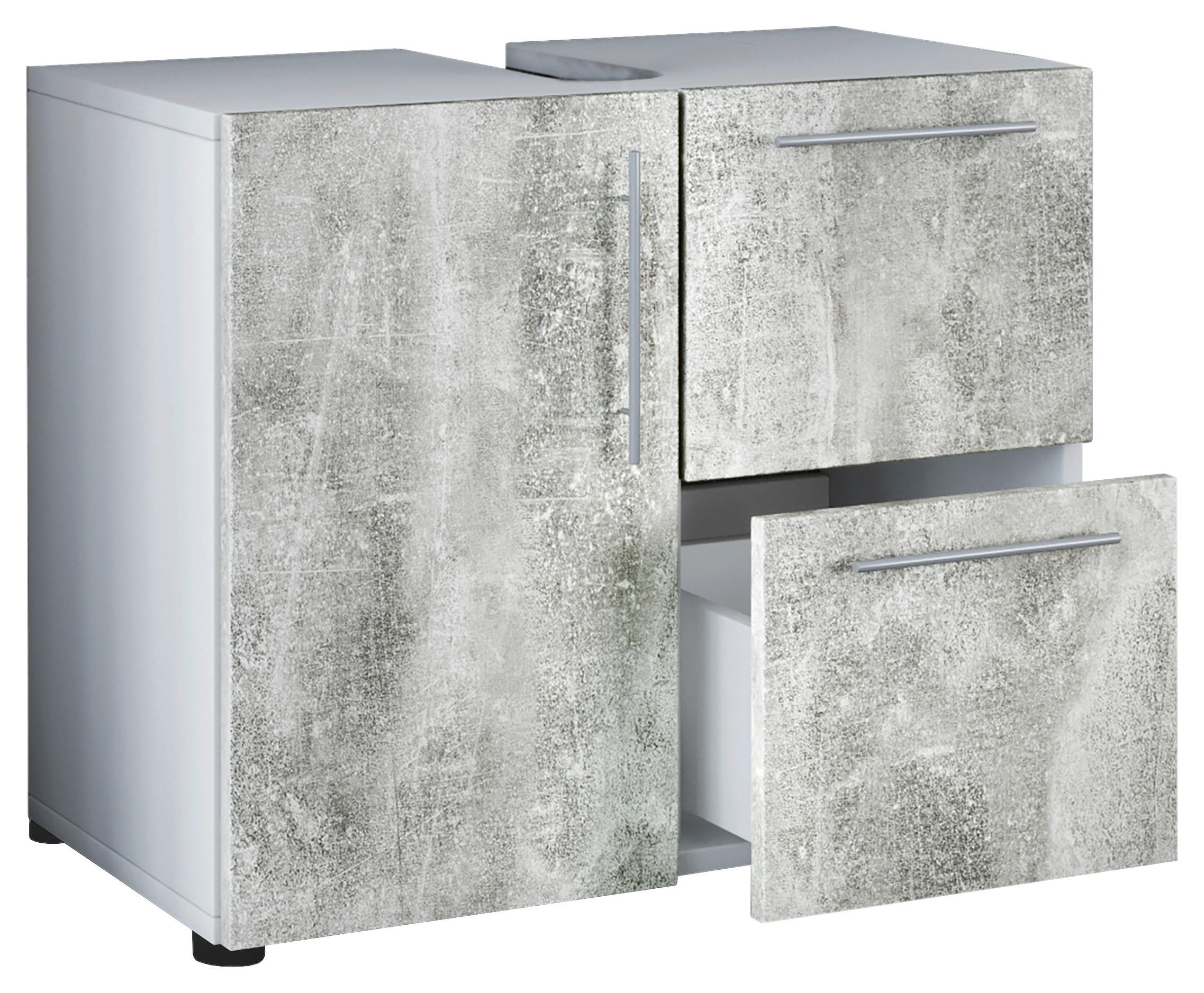 Badunterschrank Flandu Beton Optik weiß B/H/T: ca. 60x51x30 cm Flandu - Beton/weiß (60,00/51,00/30,00cm) - VCM Möbel