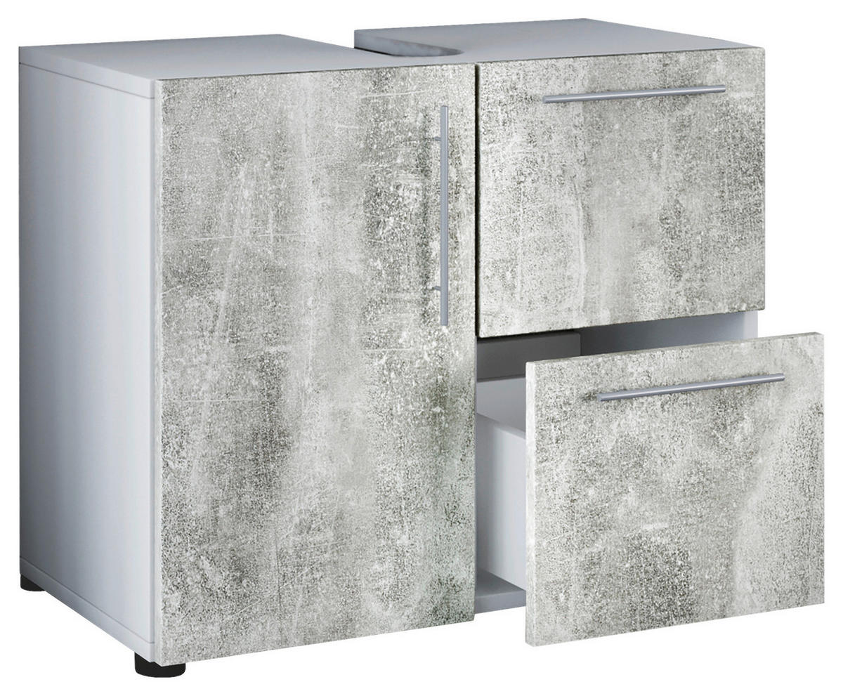 Badunterschrank Flandu Beton Optik weiß B/H/T: ca. 60x51x30 cm Flandu - Beton/weiß (60,00/51,00/30,00cm) - VCM Möbel