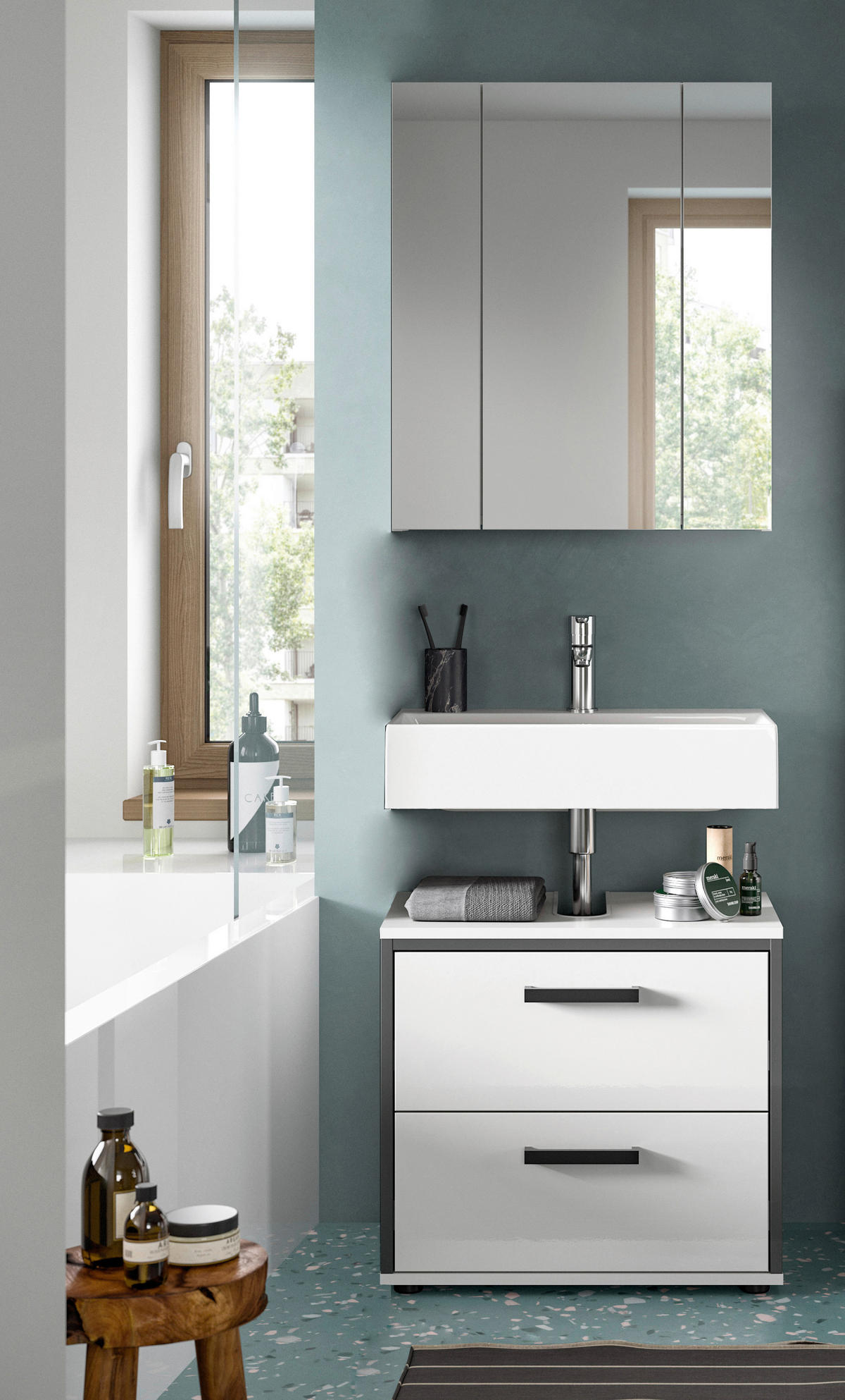 Badblock KOJAK weiß weiß Hochglanz anthrazit B/H/T: ca. 60x188x37 cm KOJAK - weiß/anthrazit (60,00/188,00/37,00cm) - xonox.home