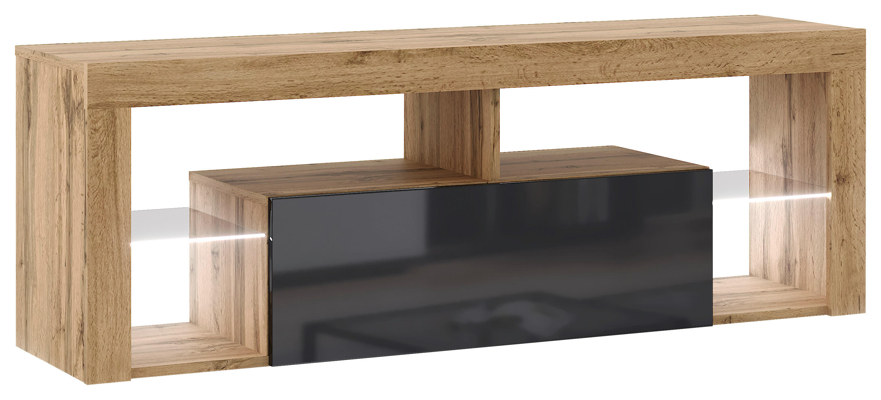 Thumbnail - TV-Lowboard TV LOWBOARD Everest 140 LED Eiche Wotan Nachbildung schwarz glänzend B/H/T: ca. 140x50x35 cm