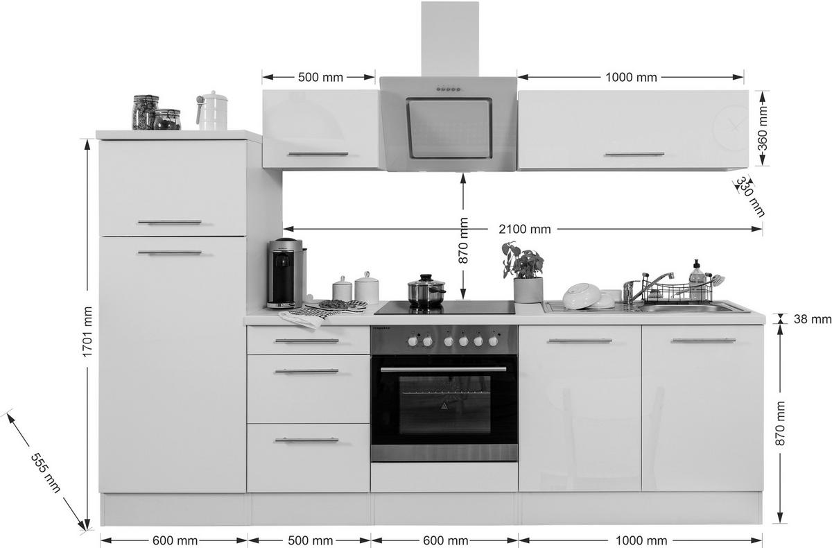 Respekta Küchenblock Amanda weiß Hochglanz B/H/T: ca. 270x200x60 cm Amanda - weiß/Edelstahloptik (270,00/200,00/60,00cm) - Respekta