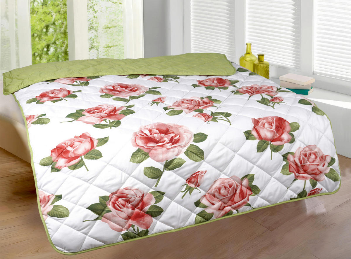 Steppbett Leichtsteppbett Rosen 135x200cm - weiß/rot (135,00/200,00cm)