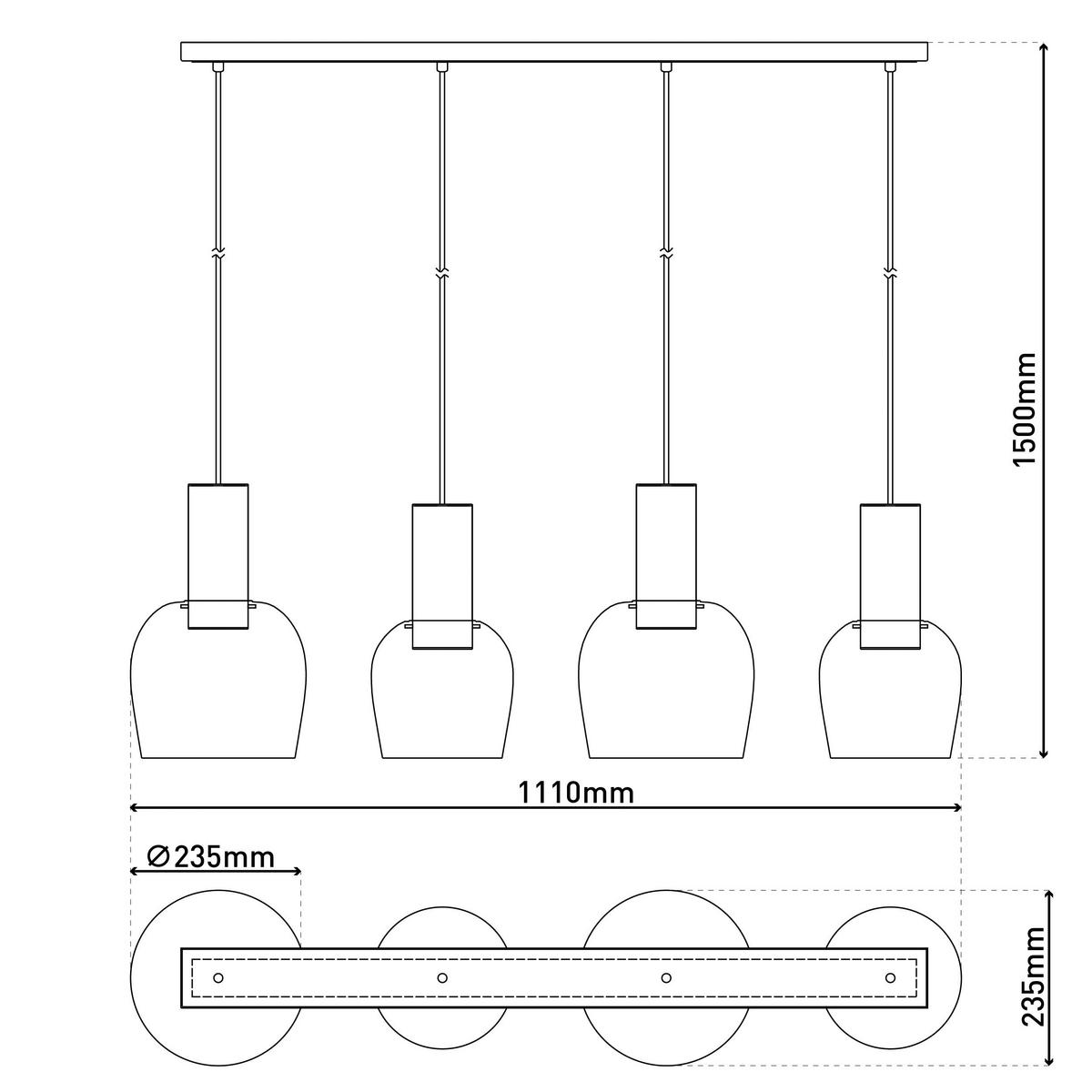 Näve Leuchten Pendelleuchte messing Glas Metall B/H/T: ca. 111x150x23,5 cm E27 4 Brennstellen FUNDA - messing (111,00/150,00/23,50cm) - Näve Leuchten