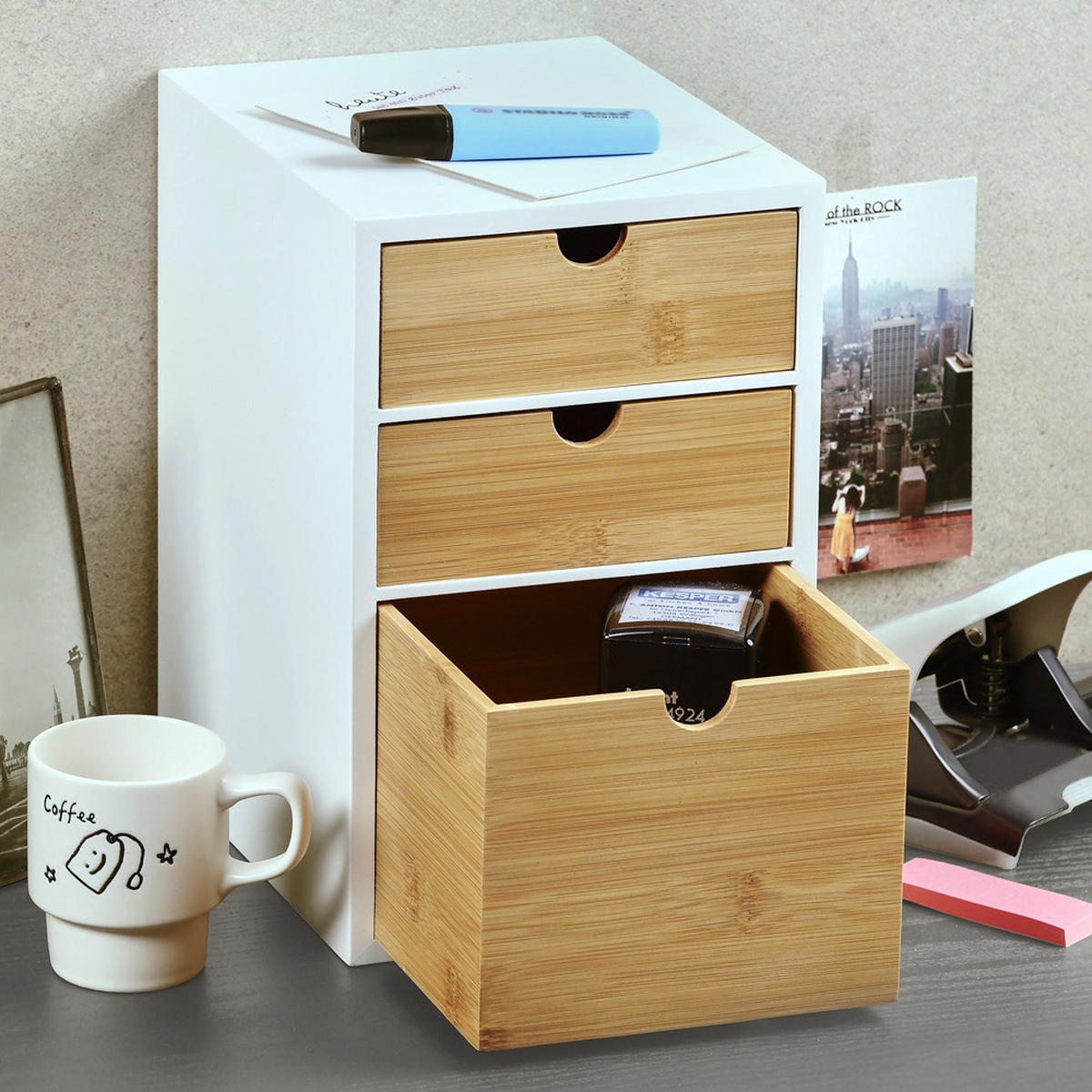 Kesper Organizer weiß Bambus B/H/L: ca. 21,5x27,5x17,5 cm Organizer - braun/weiß (17,50/21,50/27,50cm) - Kesper