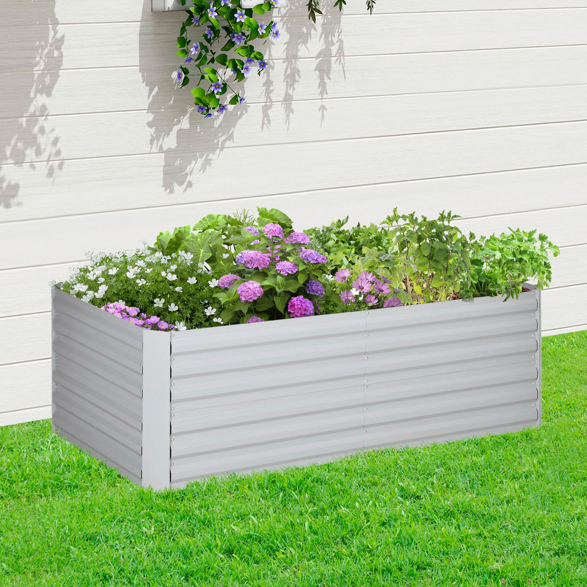 Outsunny Hochbeet hellgrau Stahl B/H/L: ca. 90x59x180 cm Hochbeet - hellgrau (180,00/90,00/59,00cm) - Outsunny