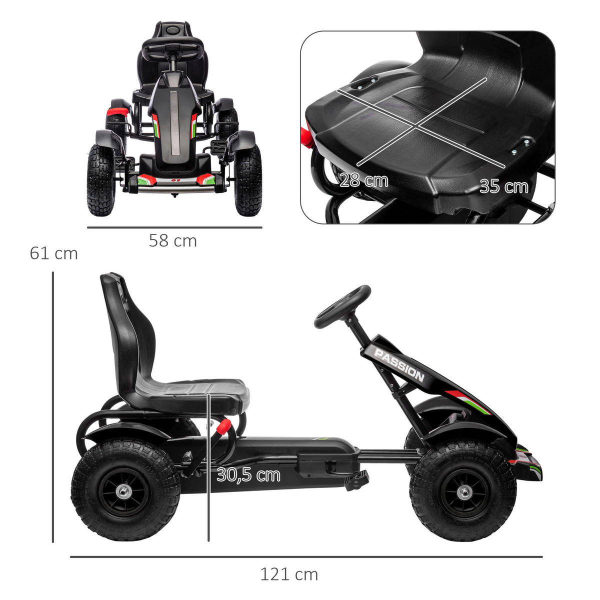 HOMCOM Kinder-Fahrzeug schwarz B/H/L: ca. 58x121x61 cm Gokart - schwarz (61,00/58,00/121,00cm) - HOMCOM