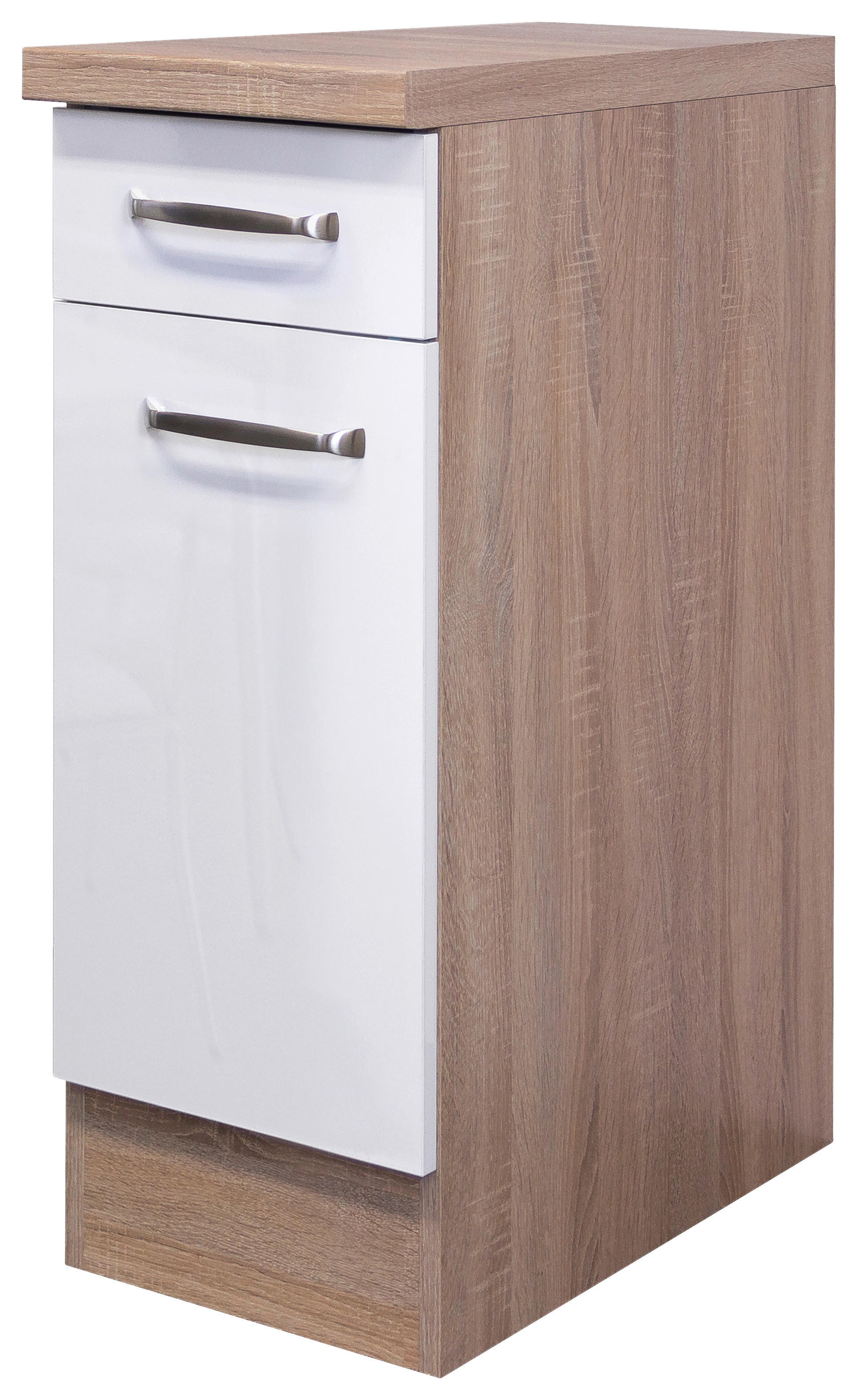Unterschrank Valero weiß Hochglanz B/H/T: ca. 30x86x60 cm Valero - Eiche/weiß (30,00/86,00/60,00cm) - Flex-Well