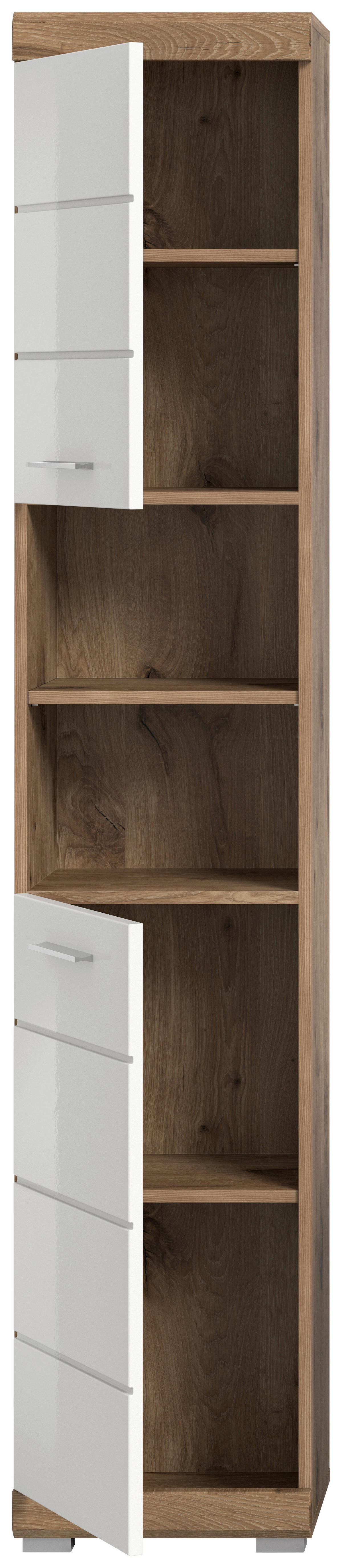 Hochschrank Wave Oak Nachbildung weiß Hochglanz B/H/T: ca. 37x191x31 cm Wave - weiß/Oak (37,00/191,00/31,00cm)