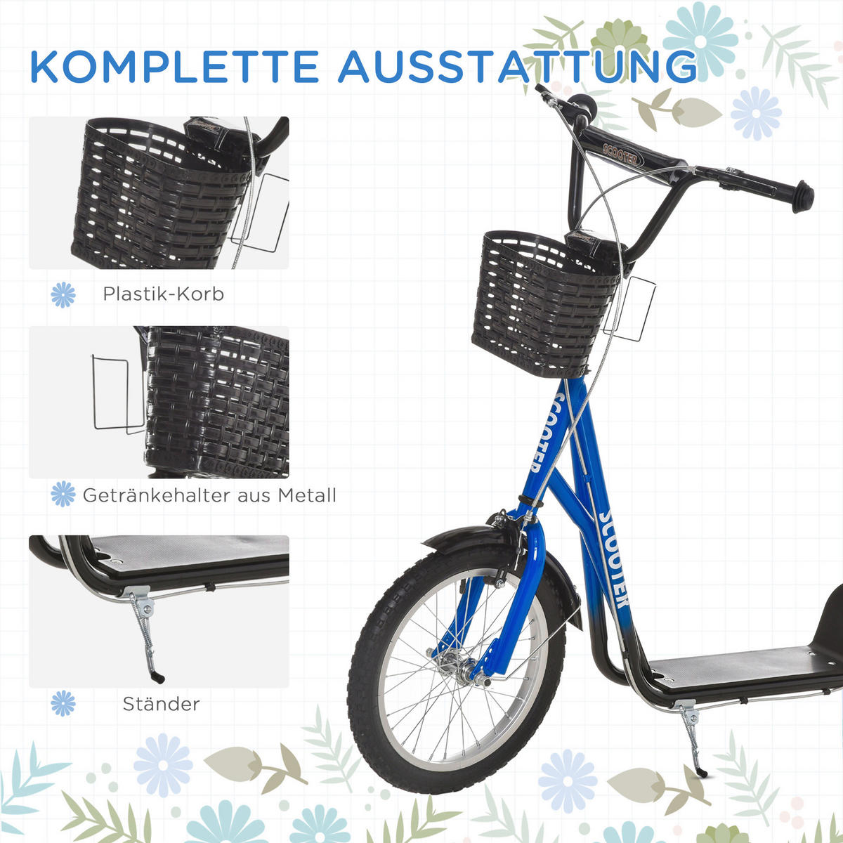 HOMCOM Kinderroller blau Kinderroller - blau/weiß (139,00/58,00/96,00cm) - HOMCOM