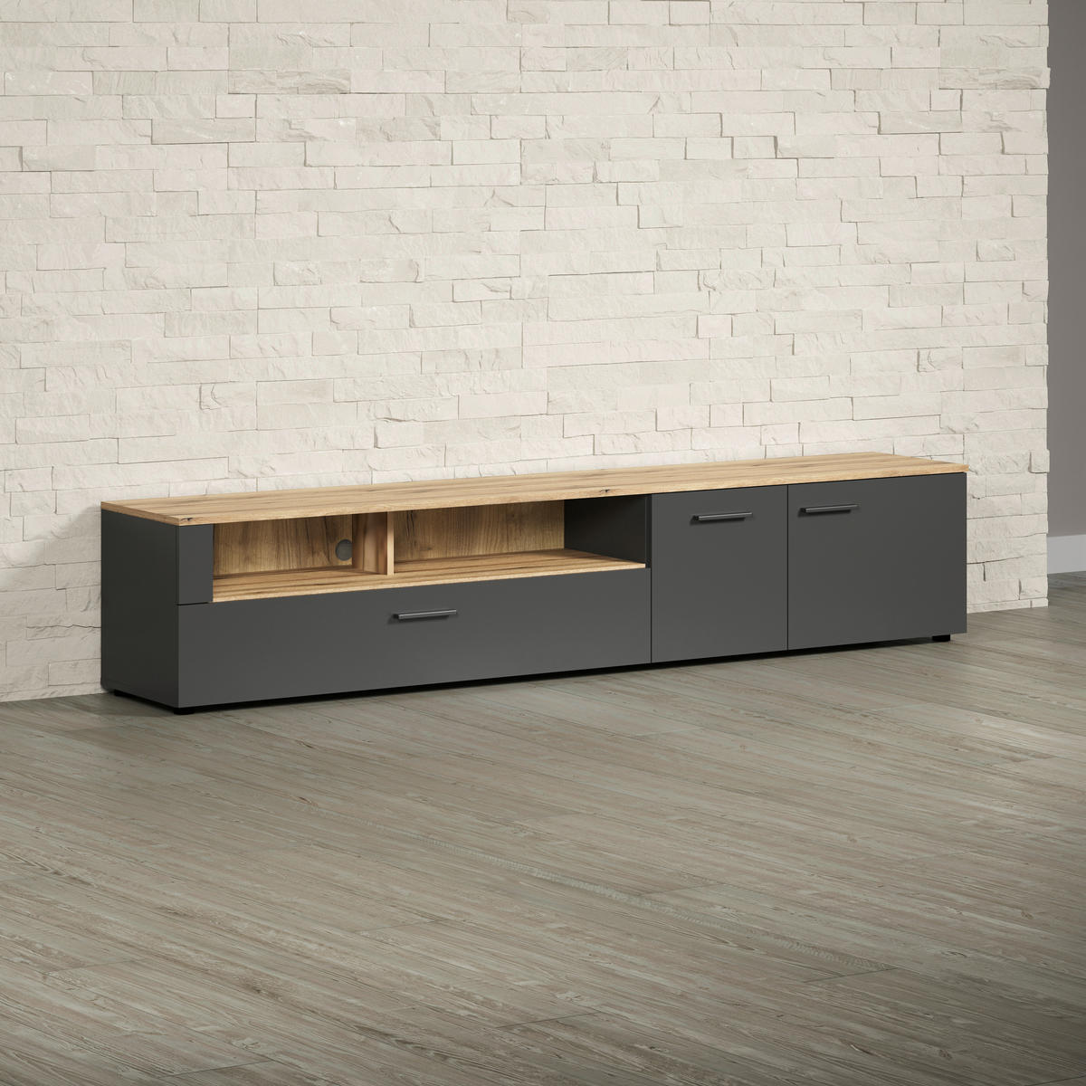 TV-Lowboard Esteban anthrazit Eiche Evoke Coast Nachbildung B/H/T: ca. 210x43x41 cm Esteban - Eiche/anthrazit (210,00/43,00/41,00cm)