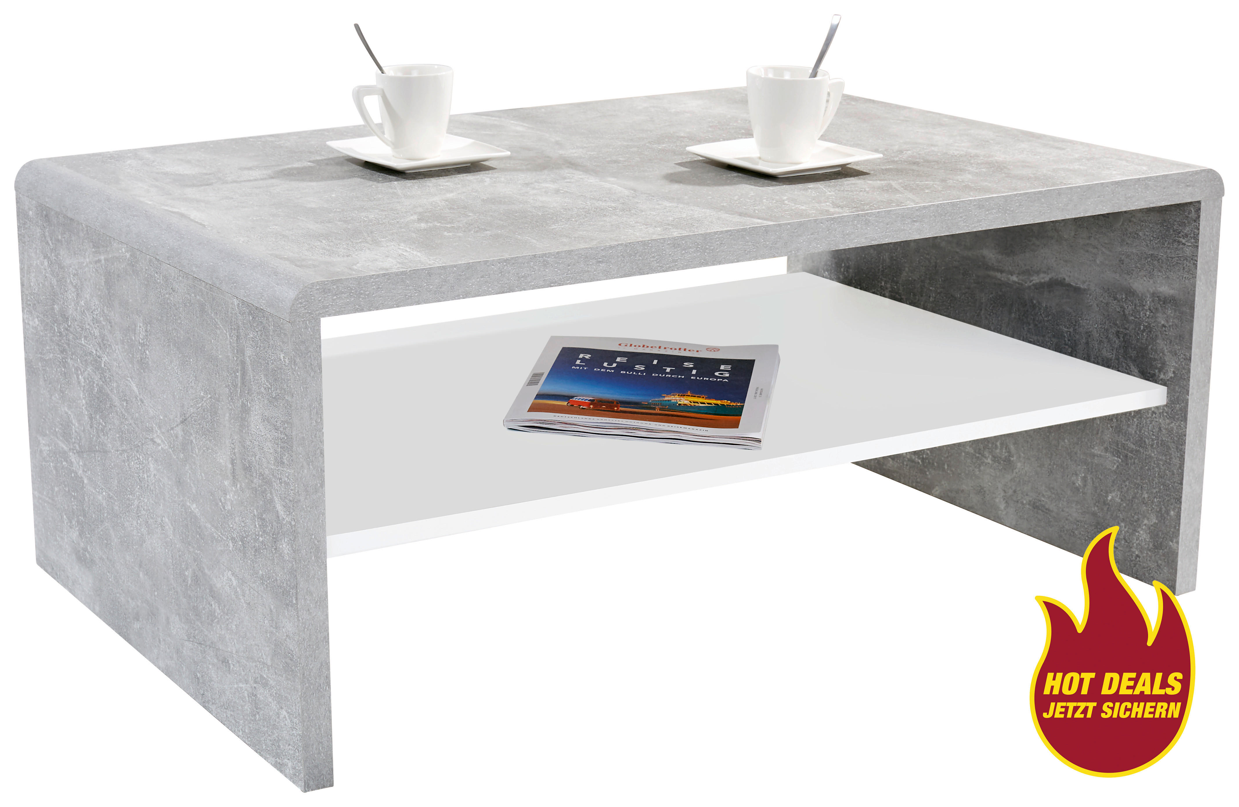 Couchtisch Cala Luna C4T02 Beton Optik Alpinweiß Nachbildung B/H/T: ca. 100x40x59 cm Cala Luna C4T02 - Beton/Alpinweiß (100,00/40,00/59,00cm)