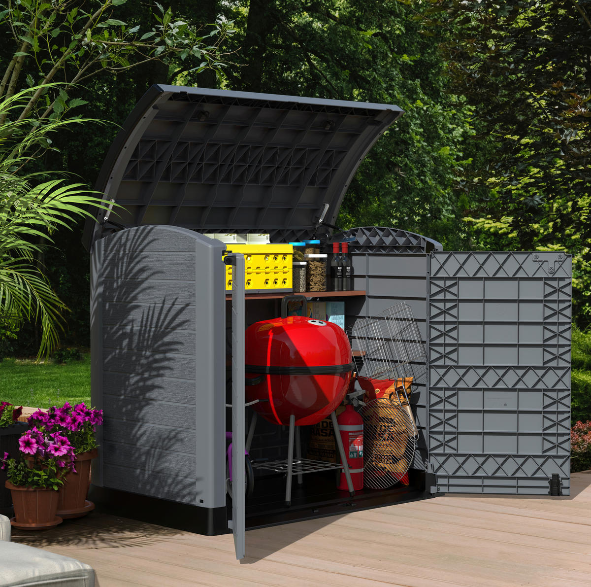 VCM Mülltonnenbox 2er StoreAway grau Kunststoff B/H/L: ca. 145x125x83 cm StoreAway - grau (83,00/145,00/125,00cm) - VCM