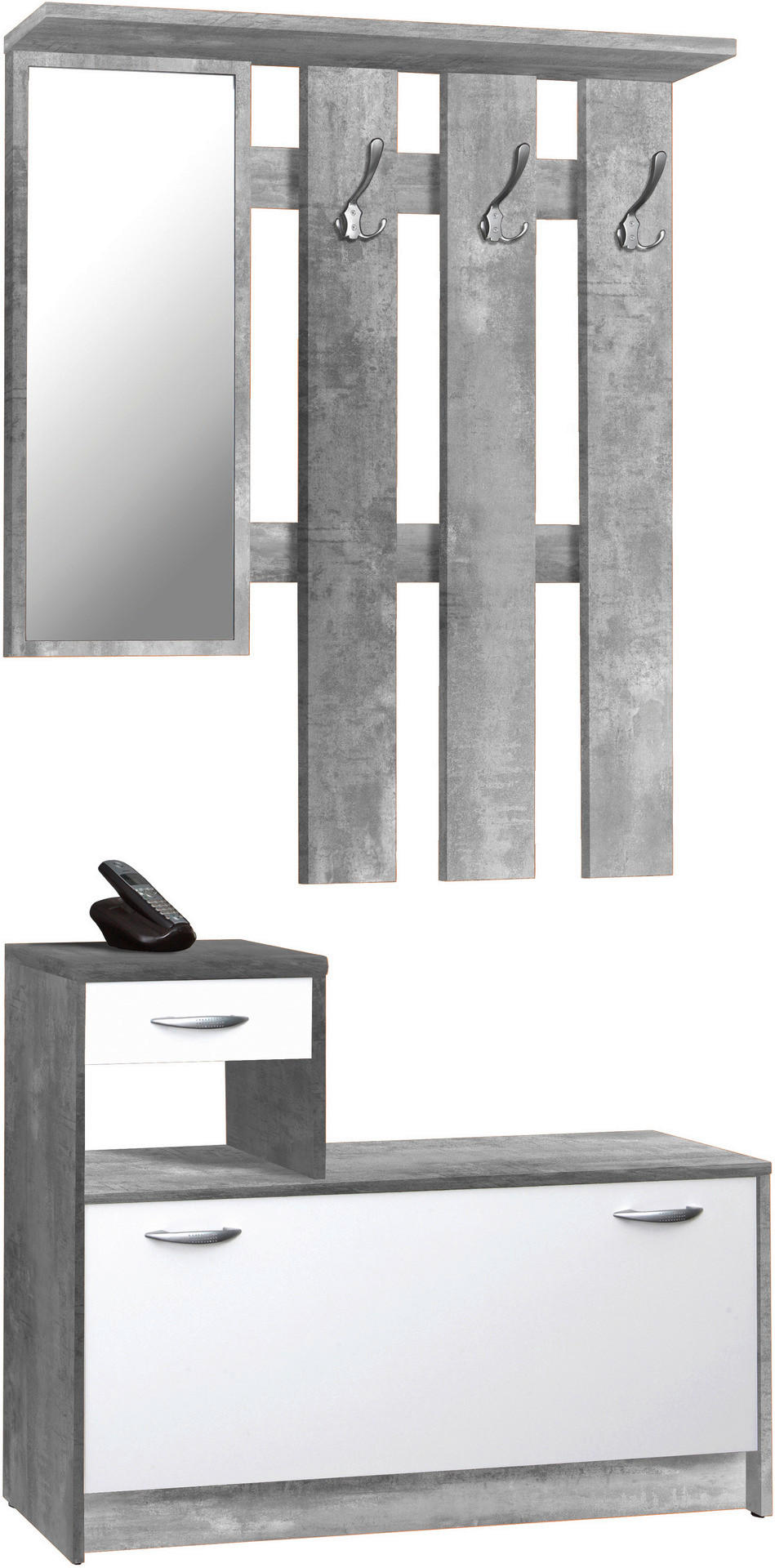 Garderobe Rudolf Beton Optik weiß B/H/T: ca. 100x180x25 cm Rudolf - weiß (100,00/180,00/25,00cm)