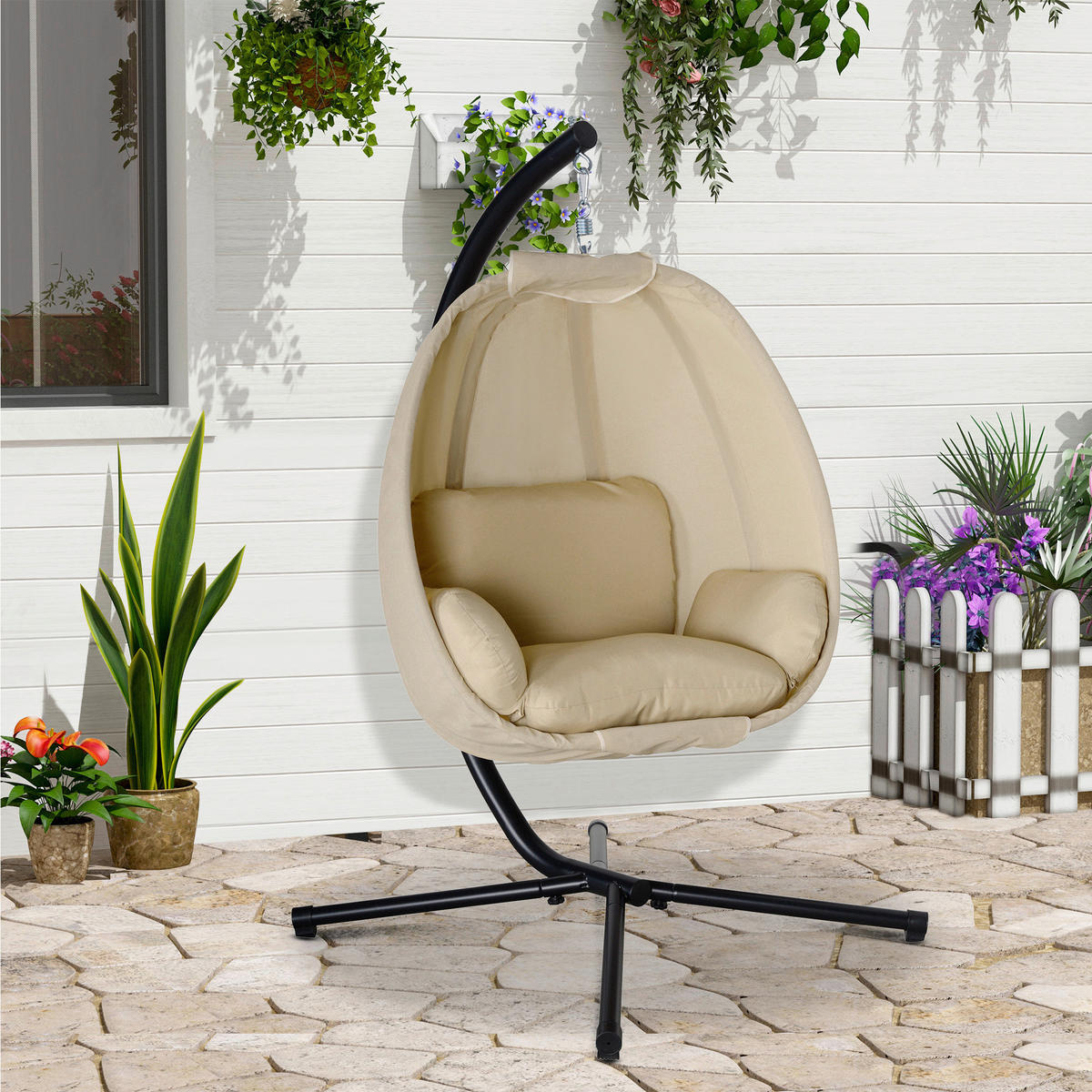 Outsunny Hängesessel khaki Polyester B/H/L: ca. 95x170x125 cm Hängesessel - khaki (125,00/95,00/170,00cm) - Outsunny