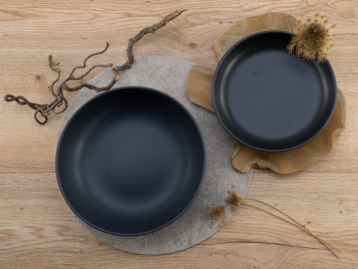CreaTable Salatschalenset Uno Black schwarz Steinzeug 2 tlg. Uno Black - schwarz - CreaTable