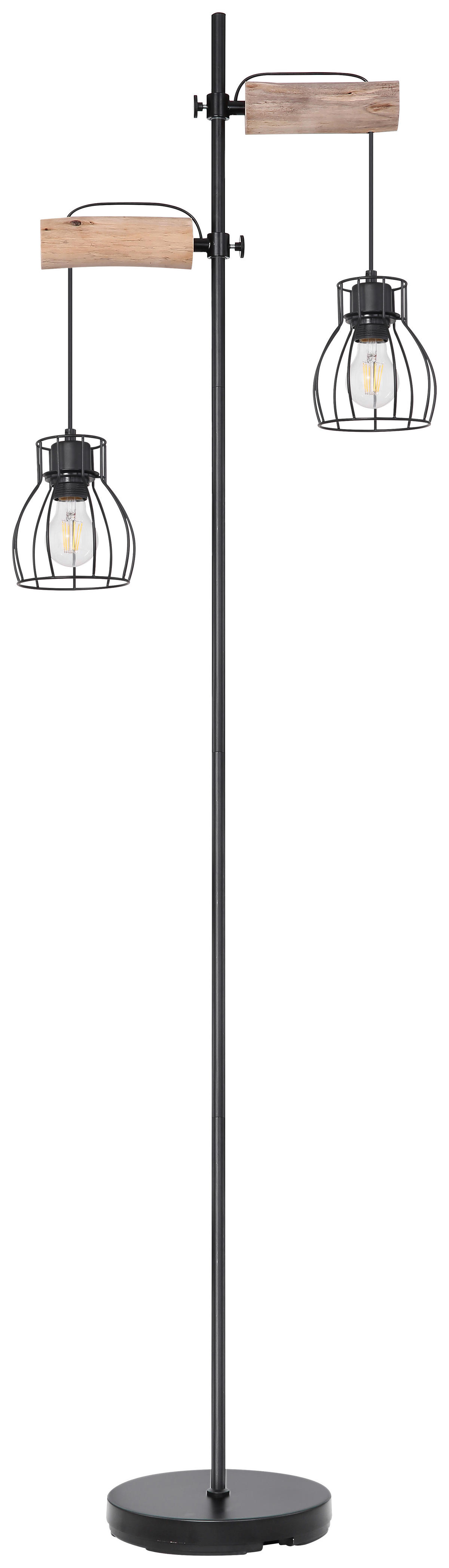 GLOBO Stehleuchte 15326-2SN schwarz Metall Echtholz B/H/L: ca. 25x168x47 cm E27 2 Brennstellen Stehleuchte_Mina 2flg. - schwarz (47,00/25,00/168,00cm) - GLOBO