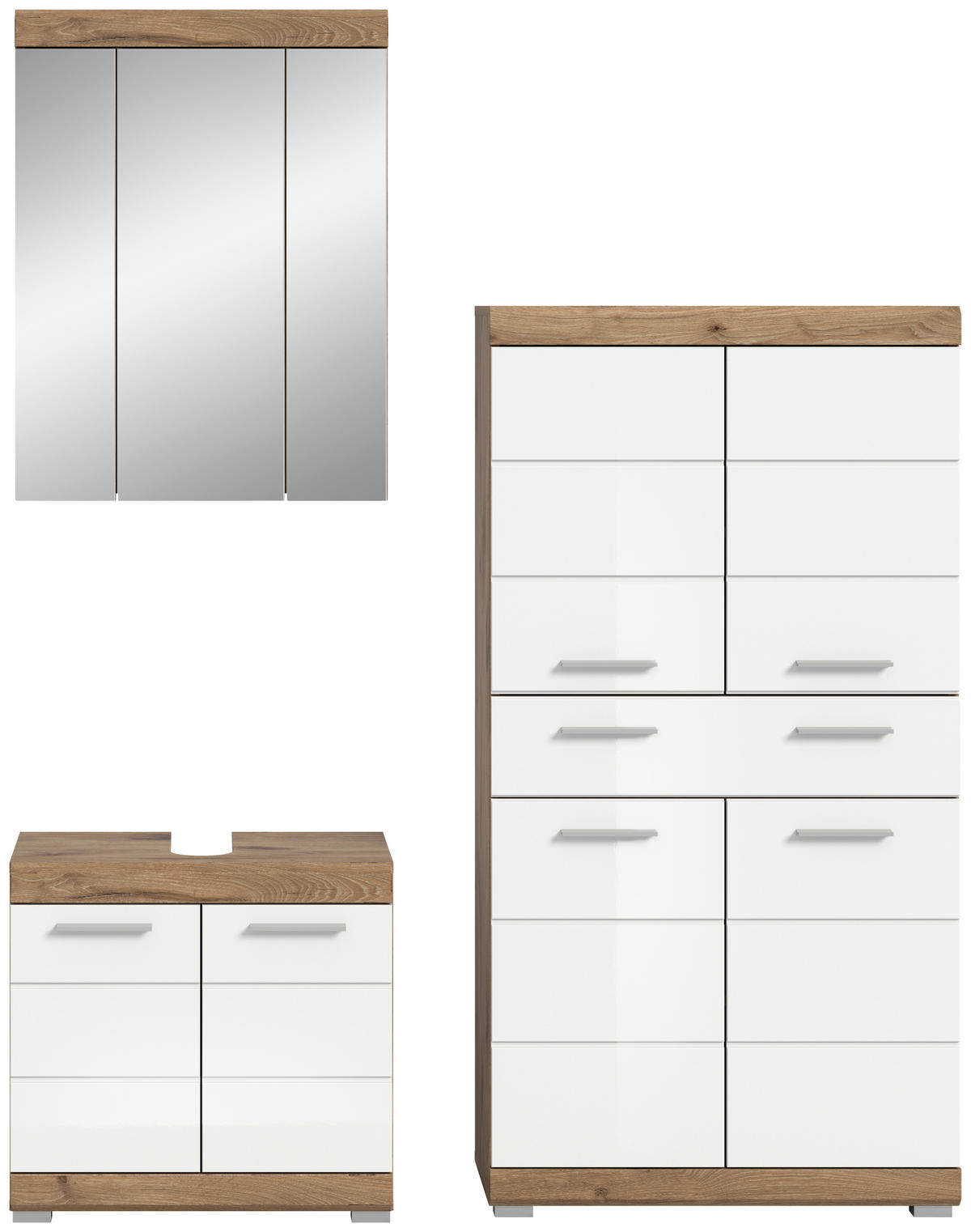 Badezimmer-Set Wave weiß Hochglanz Nox Oak Nachbildung B/H/T: ca. 149x191x34 cm Wave - weiß (149,00/191,00/34,00cm) - xonox.home