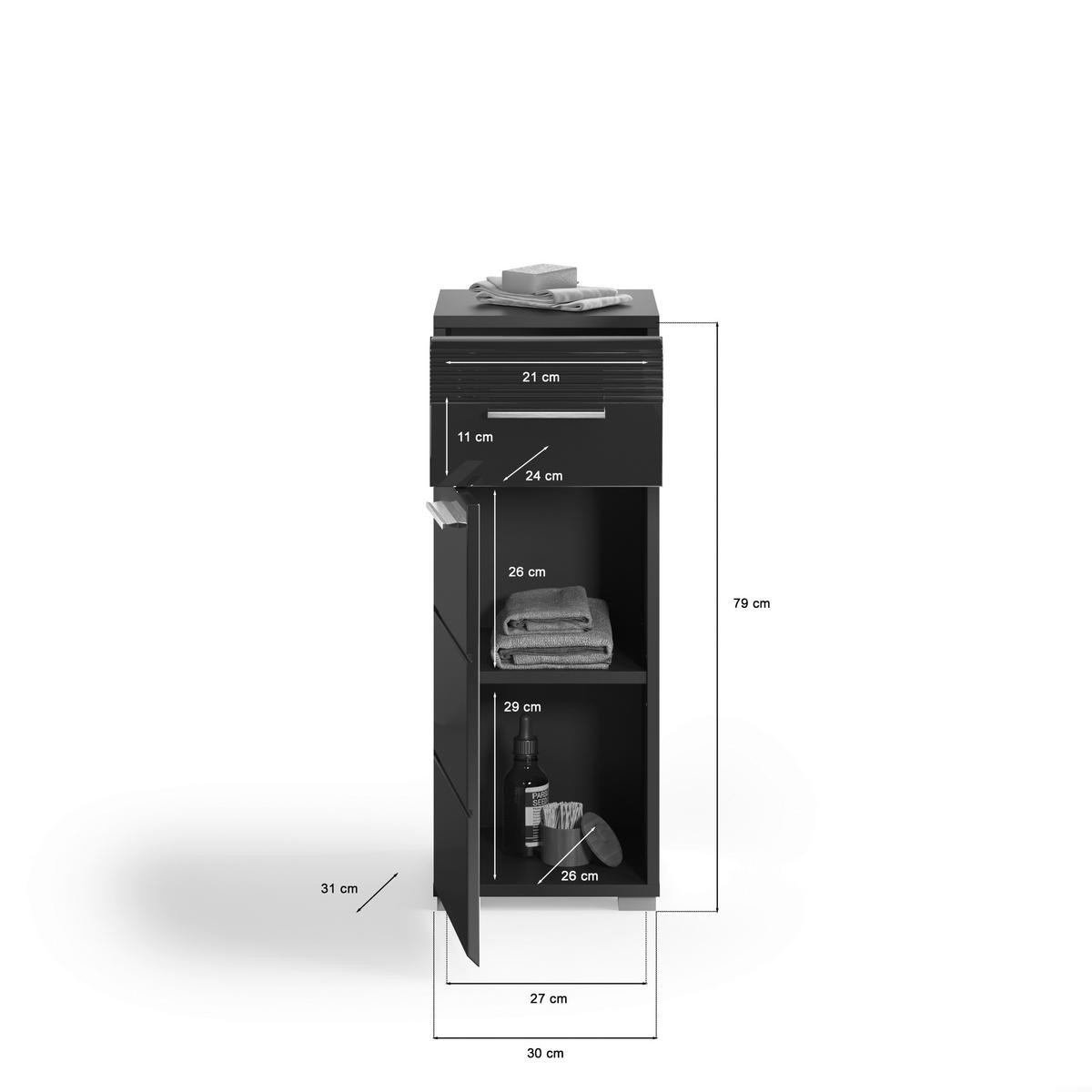 Badhochschrank LINUS schwarz schwarz Hochglanz B/H/T: ca. 30x80x31 cm LINUS - schwarz (30,00/80,00/31,00cm) - xonox.home
