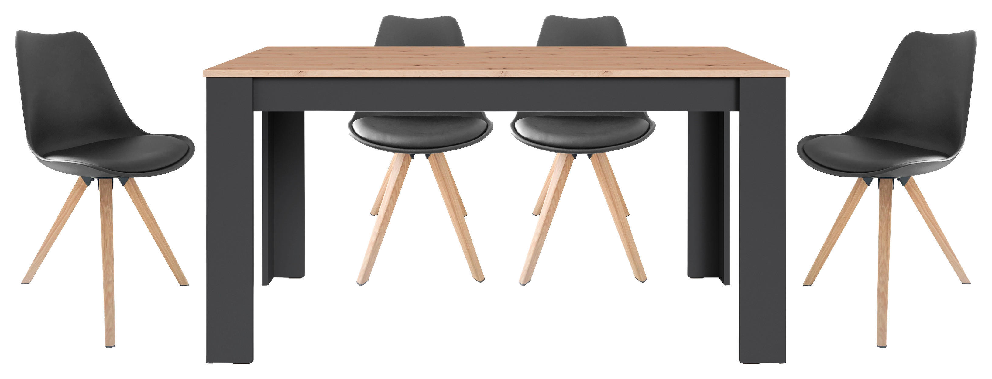 Tischgruppe KIRA anthrazit Eiche B/H/T: ca. 160x75x90 cm KIRA - Eiche/anthrazit (160,00/75,00/90,00cm) - byLIVING