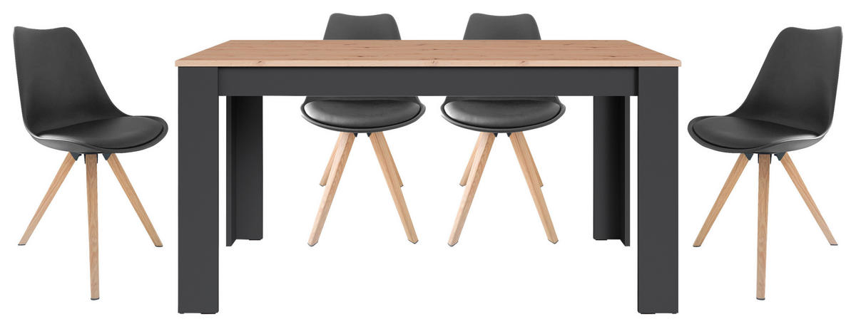 Tischgruppe KIRA anthrazit Eiche B/H/T: ca. 160x75x90 cm KIRA - Eiche/anthrazit (160,00/75,00/90,00cm) - byLIVING