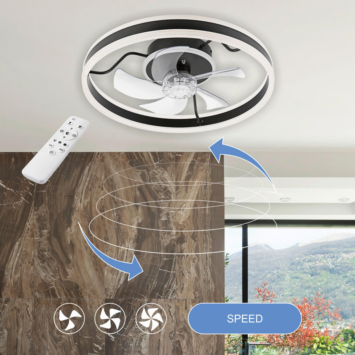 Lamkur LED-Deckenventilator FALCO 49915 schwarz H/L: ca. 17x50 cm max. 40 W Falco - schwarz (50,00cm) - Lamkur