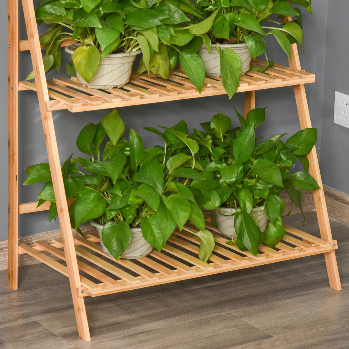 Outsunny Pflanzenregale natur B/H/L: ca. 40x143x70 cm Pflanzentreppe 845-434 - natur (70,00/40,00/143,00cm) - Outsunny