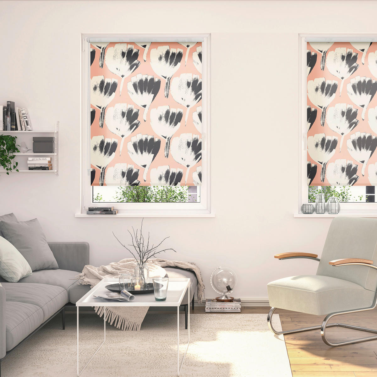 Rollo Flowers on Salmon rot B/L: ca. 70x150 cm Flowers on Salmon - rot (70,00/150,00cm) - LICHTBLICK