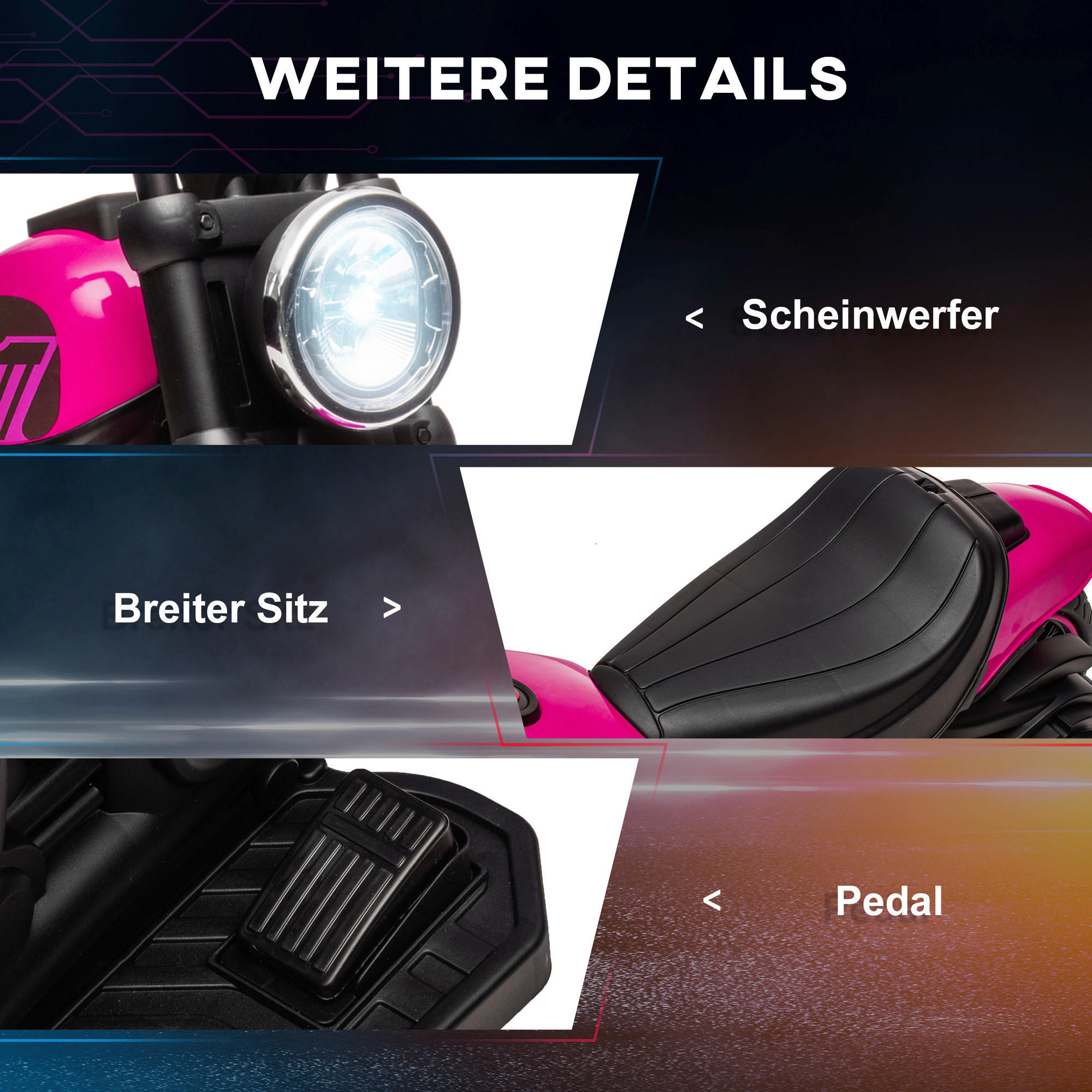 HOMCOM Kinderauto rosa B/H/L: ca. 42x76x57 cm Elektromotorrad - schwarz/rosa (57,00/42,00/76,00cm) - HOMCOM