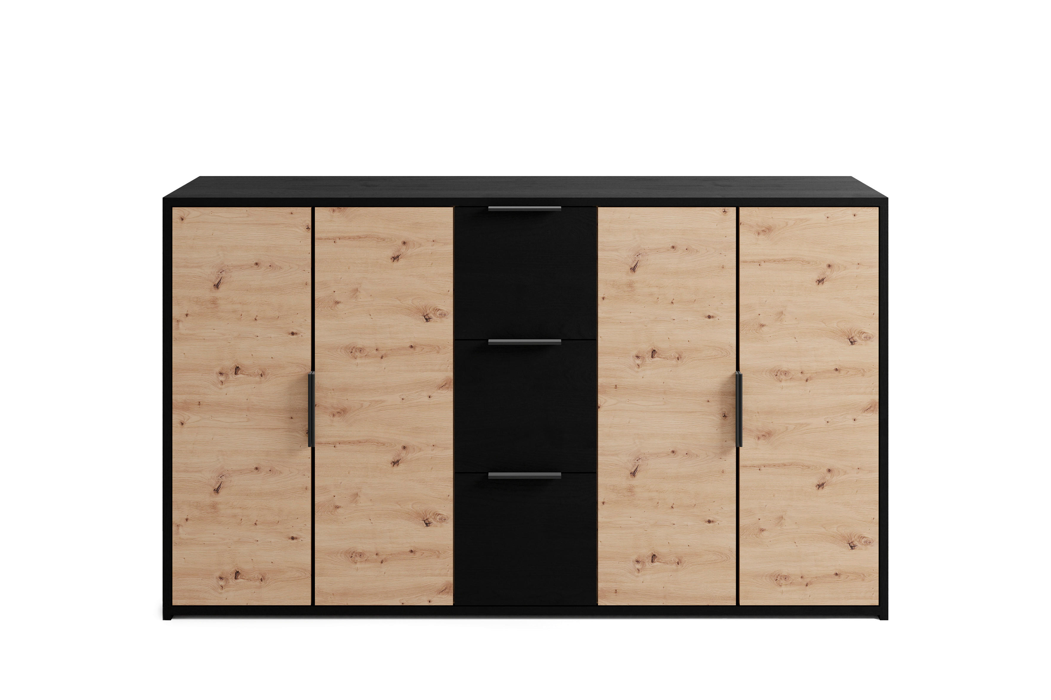 Kommode RIMINI schwarz Eiche Nachbildung B/H/T: ca. 139x80x39 cm RIMINI - Eiche/schwarz (139,00/80,00/39,00cm) - byLIVING