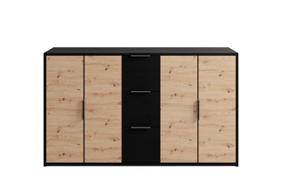 Kommode RIMINI schwarz Eiche Nachbildung B/H/T: ca. 139x80x39 cm RIMINI - Eiche/schwarz (139,00/80,00/39,00cm) - byLIVING