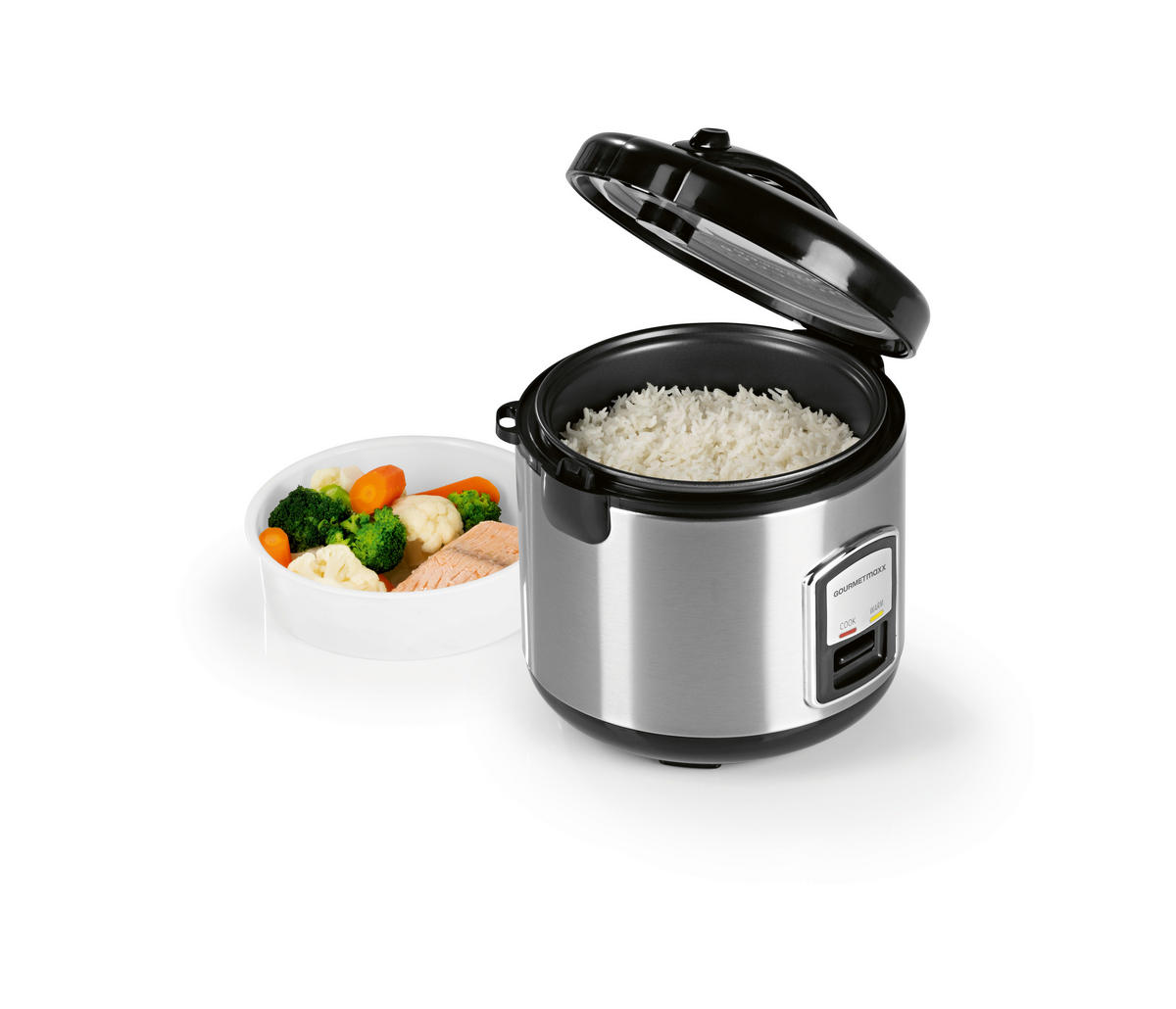 GOURMETmaxx Reiskocher schwarz silber B/H/L: ca. 23,6x25,2x23,2 cm Reiskocher_mit_Gartopf - schwarz/silber (23,20/23,60/25,20cm) - GOURMETmaxx