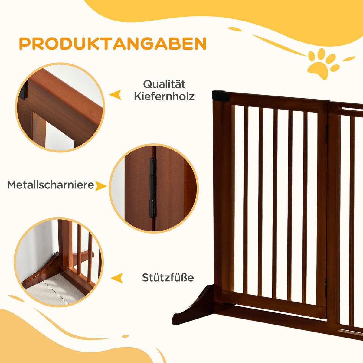 PawHut Schutzgitter braun Edelstahl B/H/L: ca. 166x113x36 cm Türschutzgitter - braun (36,00/166,00/113,00cm) - PawHut