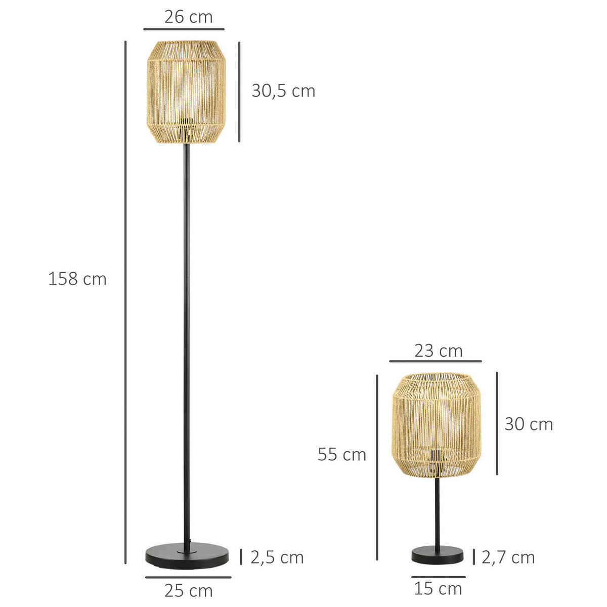 HOMCOM Stehleuchten-Set B31-442V90BK beige schwarz Rattan B/H/T: ca. 26x158x26 cm Stehleuchten-Set B31-442V90BK - beige/schwarz (26,00/158,00/26,00cm) - HOMCOM