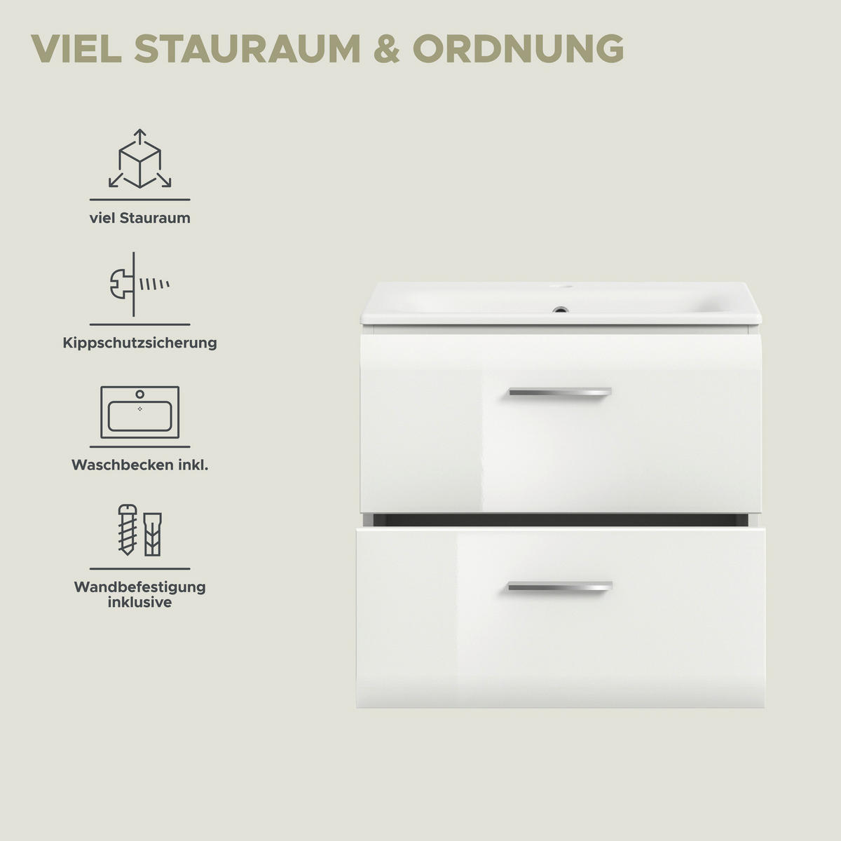 Waschplatz Ice weiß weiß Hochglanz B/H/T: ca. 60x55x46 cm Ice - weiß (60,00/55,00/46,00cm) - xonox.home