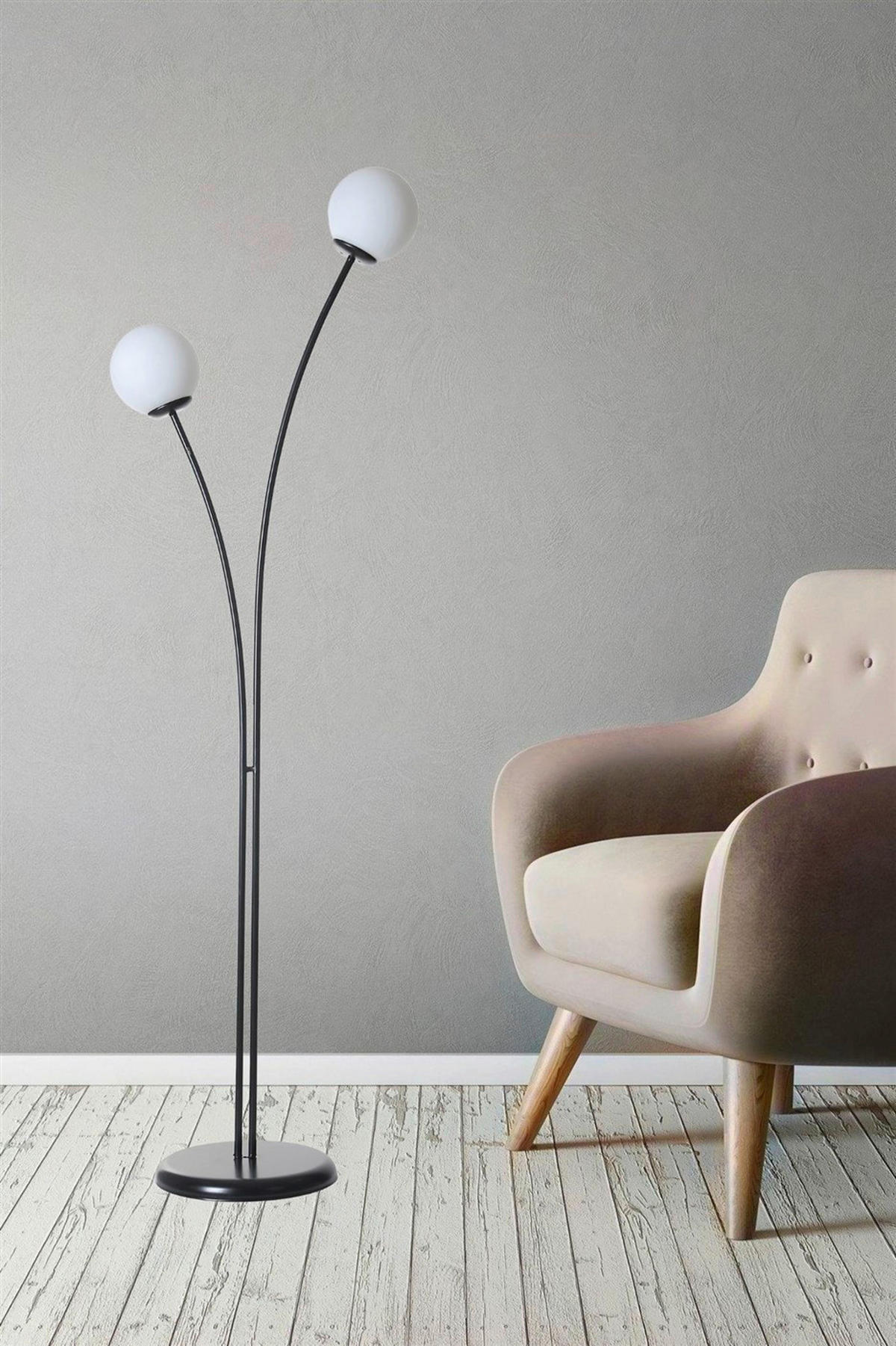 Opviq Stehleuchte schwarz weiß Metall Glas B/H/L: ca. 30x165x50 cm E27 1 Brennstellen Stehleuchte_8817-4 - weiß/schwarz (50,00/30,00/165,00cm) - Opviq