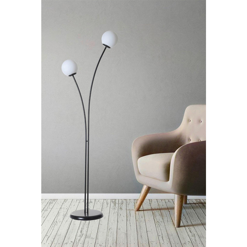 Thumbnail - Opviq Stehleuchte schwarz weiß Metall Glas B/H/L: ca. 30x165x50 cm E27 1 Brennstellen