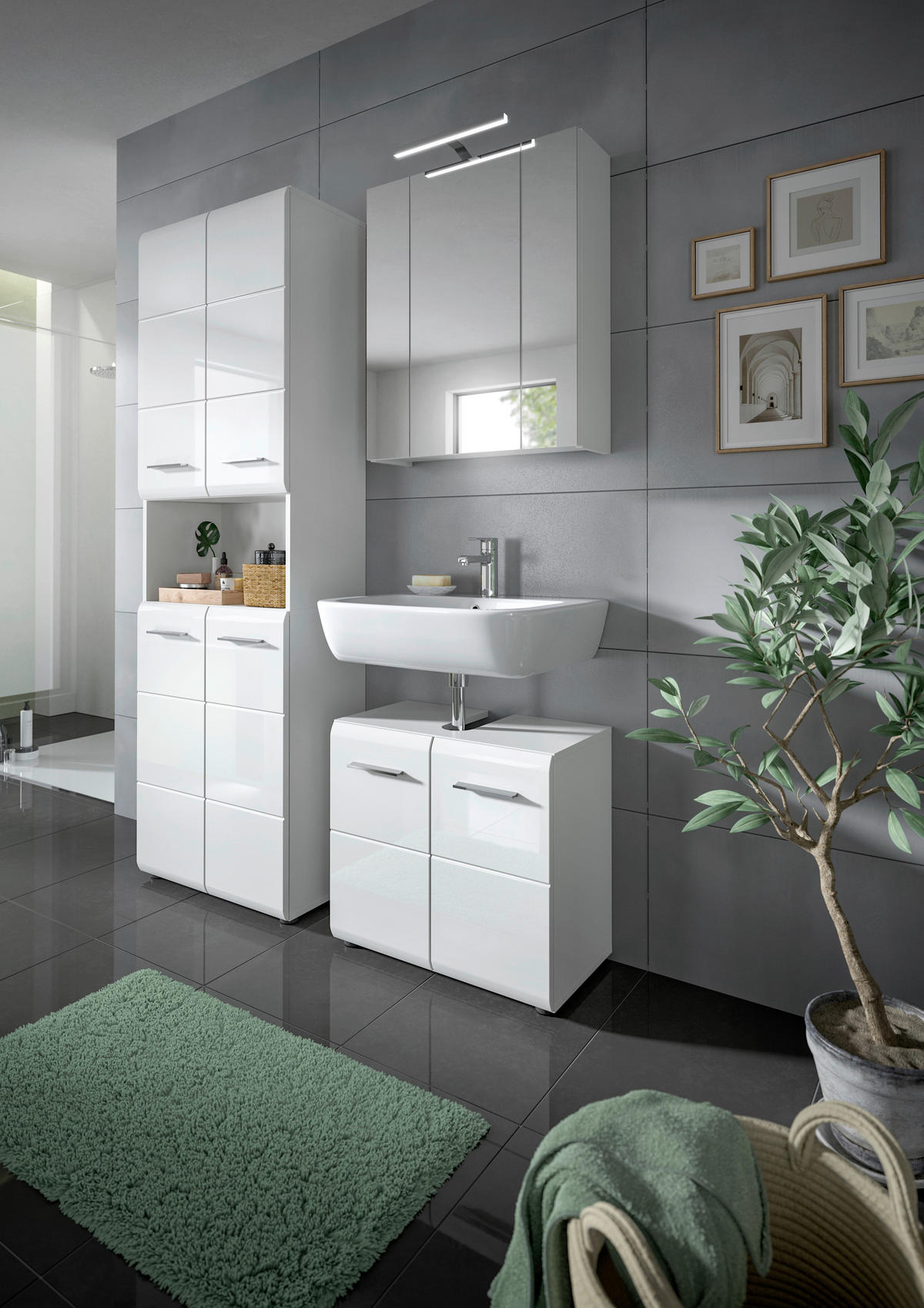 Badezimmer-Set ICE weiß weiß Hochglanz B/H/T: ca. 135x190x32 cm ICE - weiß (135,00/190,00/32,00cm) - xonox.home