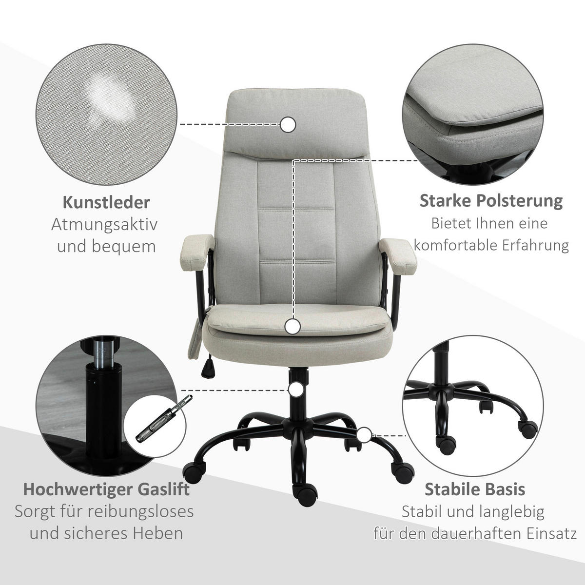Drehstuhl 921-308BG beige 921-308BG - beige (63,00/121,00/70,00cm) - Vinsetto
