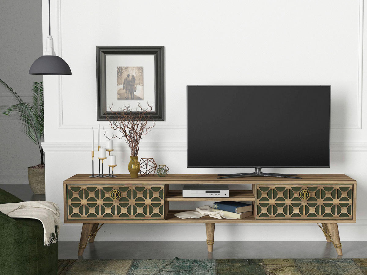 TV-Lowboard Valente walnuss Nachbildung dunkelgrün B/H/T: ca. 180x46,2x29,5 cm Valente - walnuss/dunkelgrün (180,00/46,20/29,50cm) - moebel17