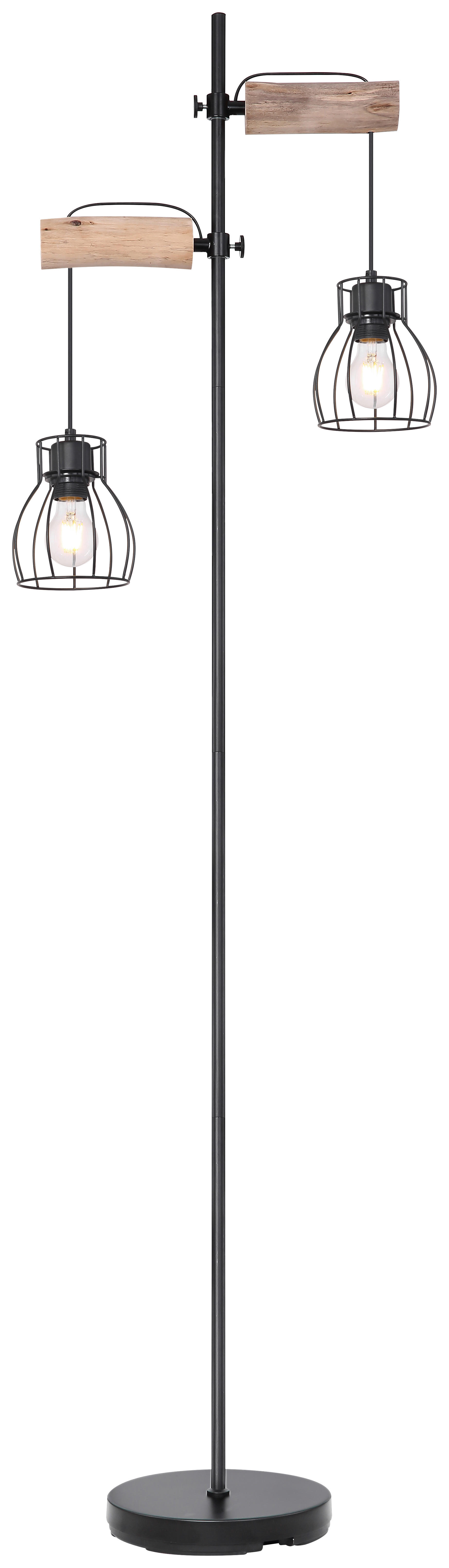 GLOBO Stehleuchte 15326-2SN schwarz Metall Echtholz B/H/L: ca. 25x168x47 cm E27 2 Brennstellen Stehleuchte_Mina 2flg. - schwarz (47,00/25,00/168,00cm) - GLOBO