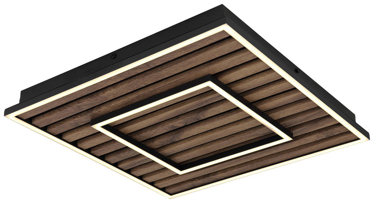GLOBO LED-Deckenleuchte WOODY 67345D1 Opal mattschwarz Kunststoff Metall MDF B/H/L: ca. 45x6x45 cm 1 Brennstellen WOODY - Opal/mattschwarz (45,00/45,00/6,00cm) - GLOBO