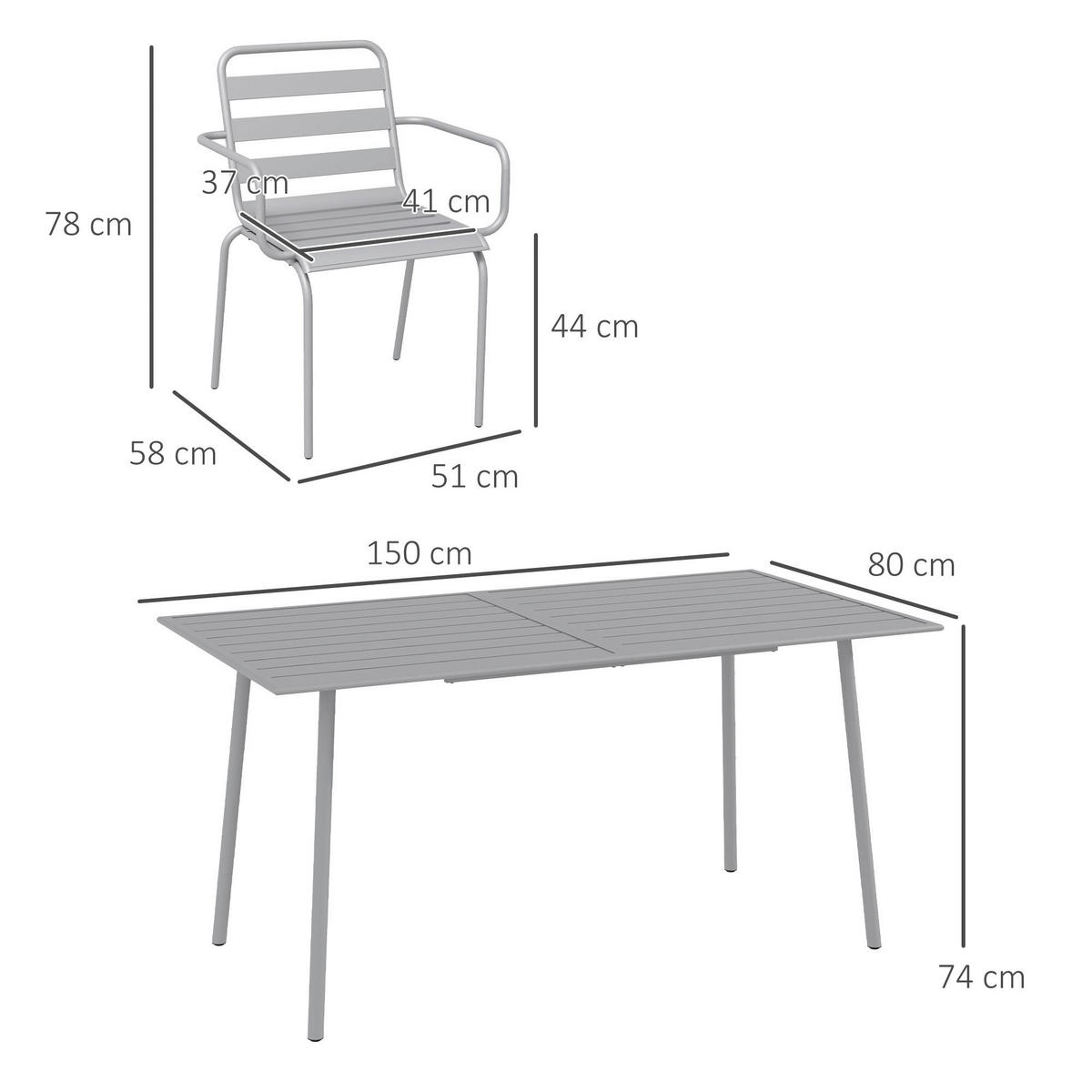 Outsunny Gartensitzgruppe 7tlg. hellgrau Stahl B/H/L: ca. 80x74x80 cm Gartensitzgruppe 7tlg. - hellgrau (80,00/80,00/74,00cm) - Outsunny