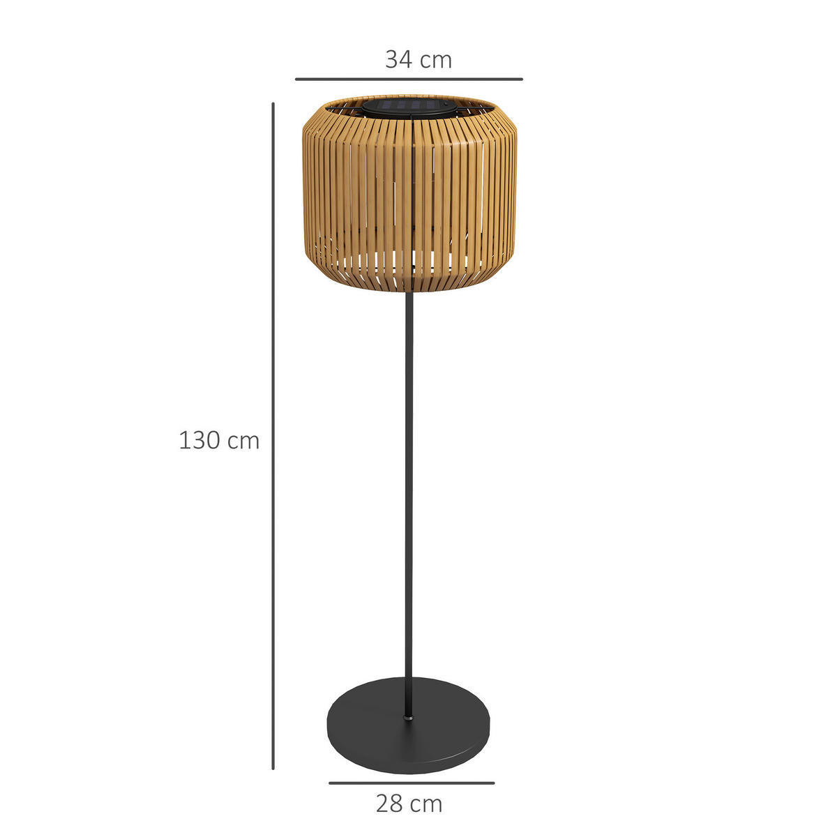 Solarleuchte 867-152V00YL gelb Edelstahl Polyrattan B/H/L: ca. 34x34x130 cm Rattan_Solarleuchte - gelb (130,00/34,00/34,00cm) - Outsunny