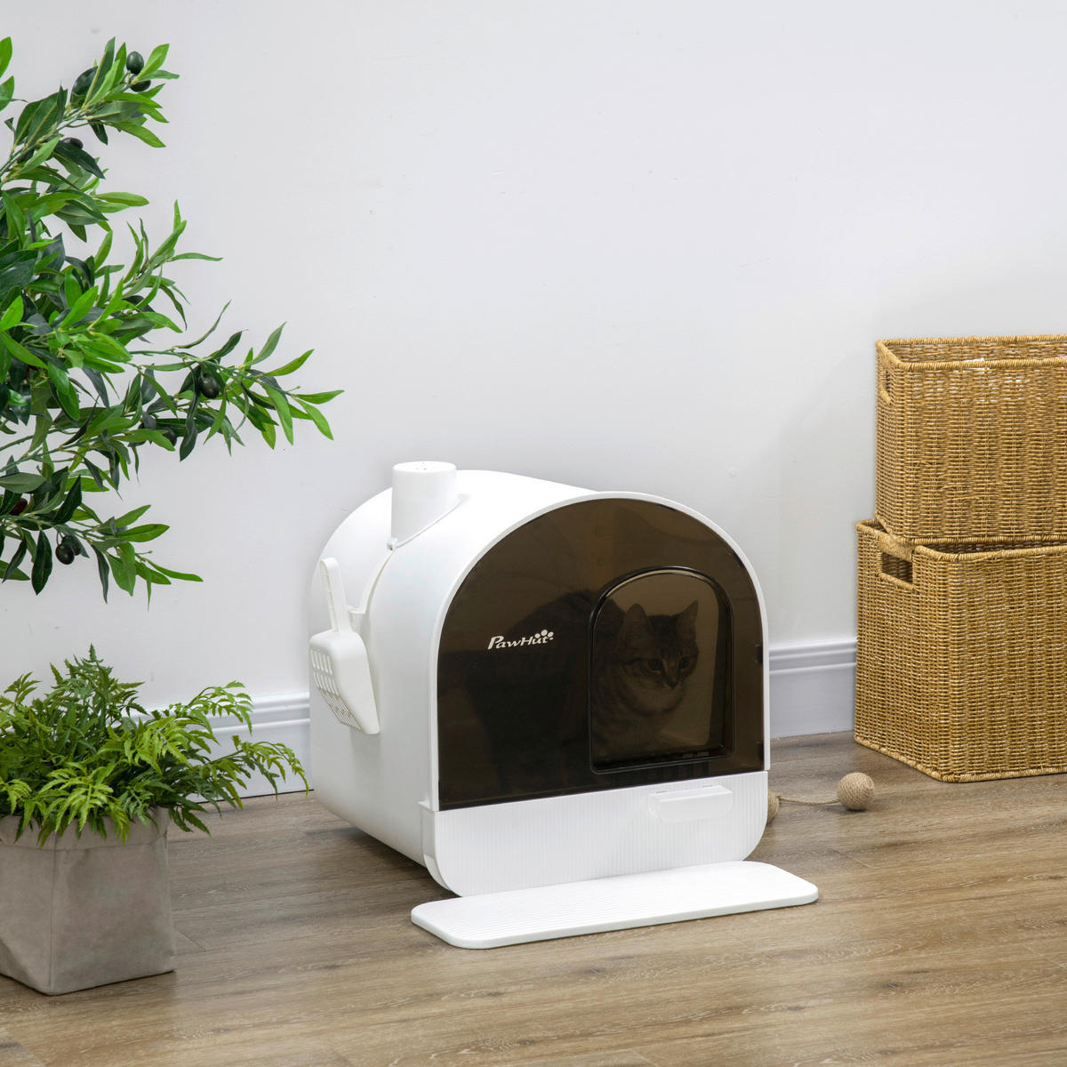 PawHut Katzen-Zubehör schwarz Polypropylen B/H/L: ca. 44x43x47 cm Katzenklo - weiß/schwarz (47,00/44,00/43,00cm) - PawHut