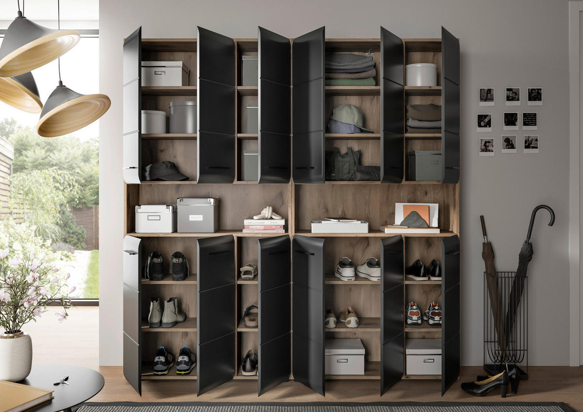 Badezimmer-Set Ice Nox Oak Nachbildung schwarz matt B/H/T: ca. 180x185x30 cm Ice - schwarz (180,00/185,00/30,00cm) - xonox.home