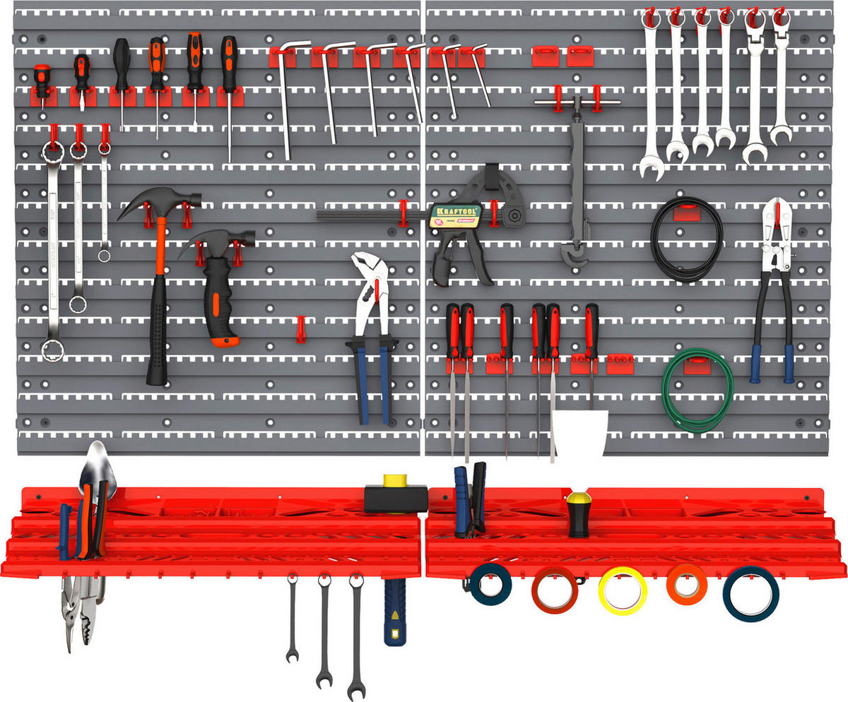 Werkzeuglochwand mit 54-teiliges Zubehör grau B/H/T: ca. 96x54x23 cm Werkzeuglochwand B40-023 - rot/grau (96,00/54,00/23,00cm) - DURHAND