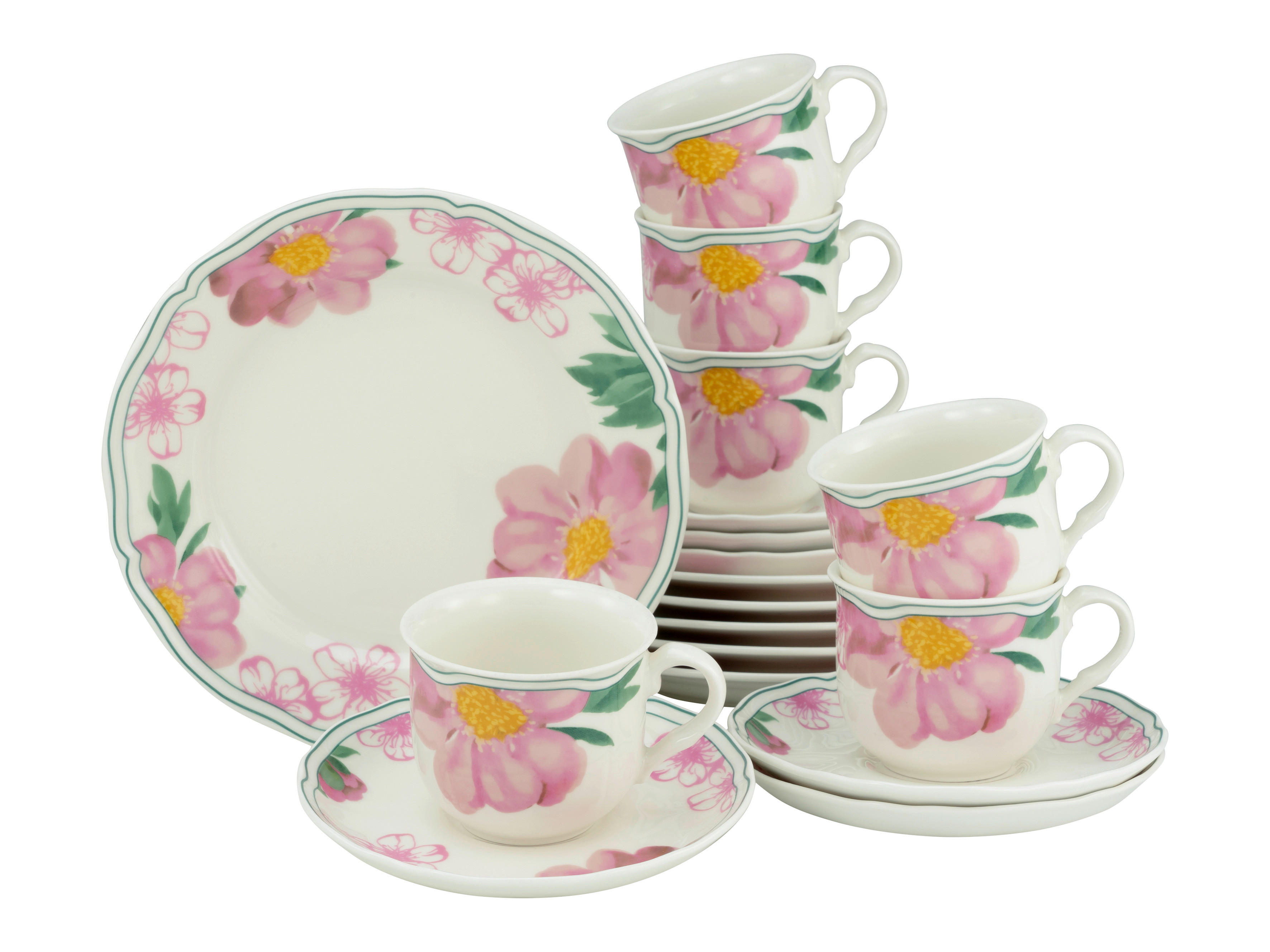 CreaTable Kaffeeservice Alba Rose multicolor Porzellan 18 tlg. Alba Rose - multicolor - CreaTable