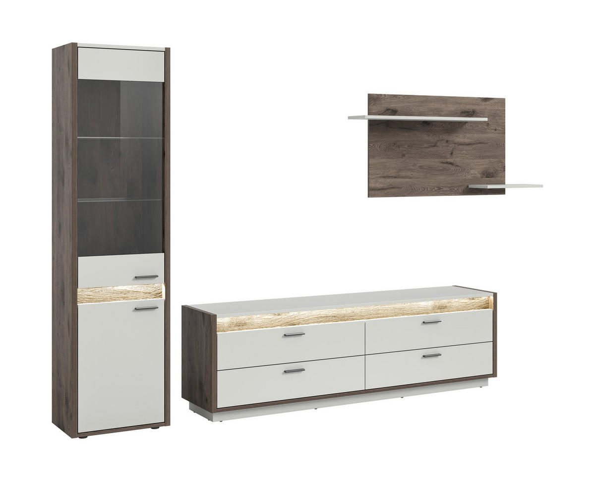 Wohnwand Falcona Nox Oak Nachbildung hellgrau B/H/T: ca. 268x198x43 cm Falcona - hellgrau (268,00/198,00/43,00cm) - xonox.home