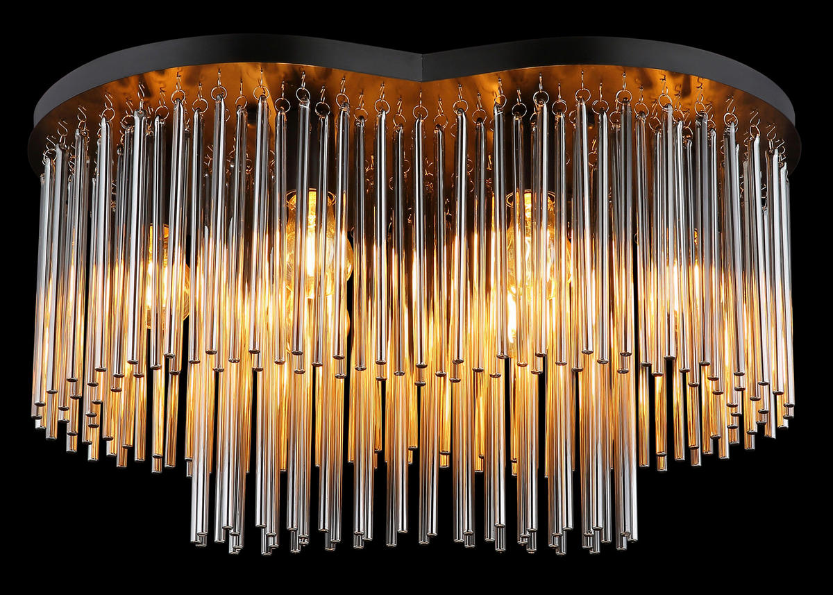 GLOBO Deckenleuchte mattschwarz Rauch Metall Glas B/H/T/L: ca. 35x34,5x60x60 cm E27 6 Brennstellen Gorley - mattschwarz/Rauch (60,00/35,00/34,50cm) - GLOBO